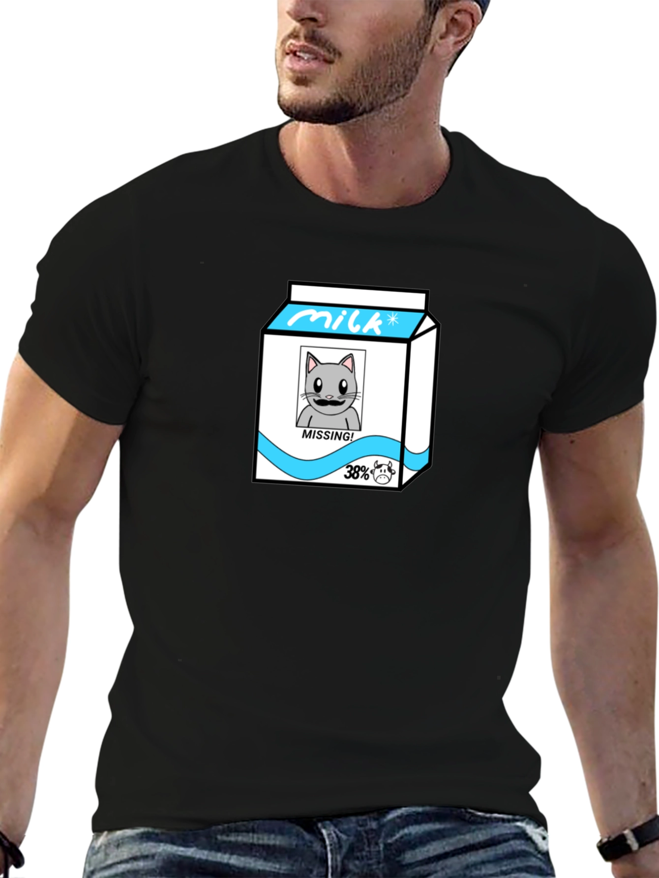 Funny Missing Cat Milk Cartoon T-Shirt