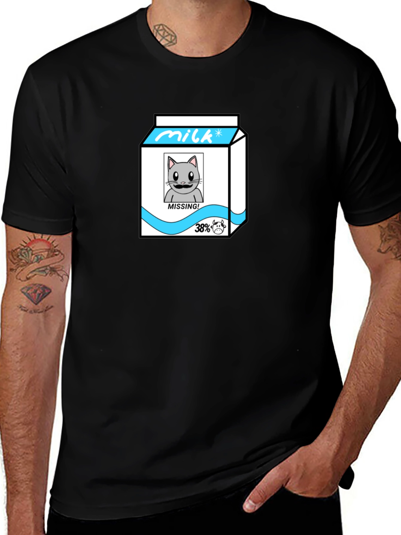 Funny Missing Cat Milk Cartoon T-Shirt