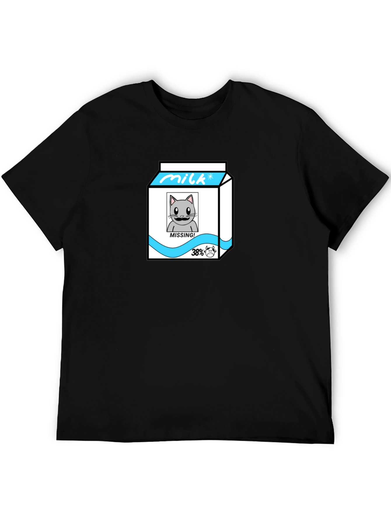 Funny Missing Cat Milk Cartoon T-Shirt