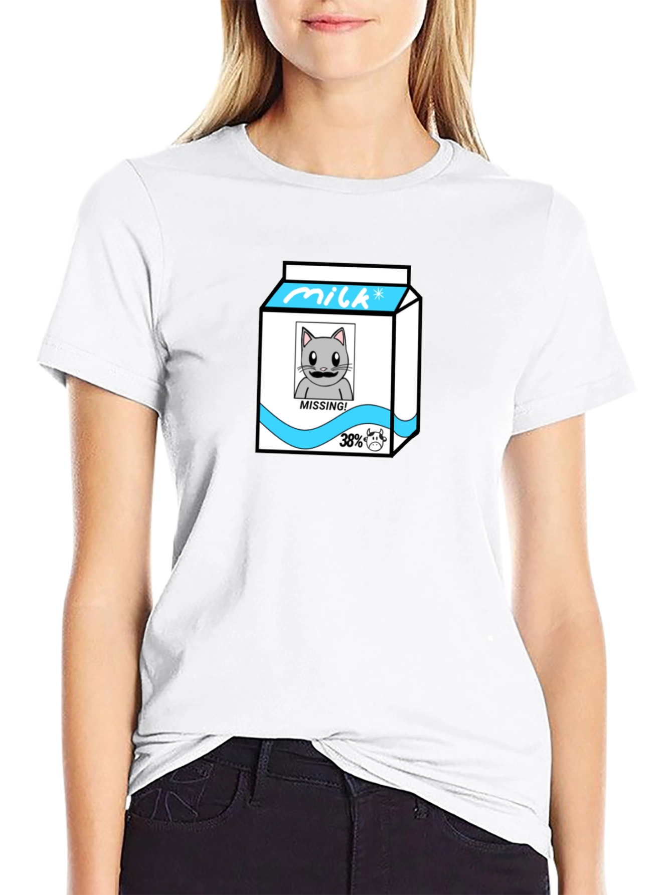 Funny Missing Cat Milk Cartoon T-Shirt