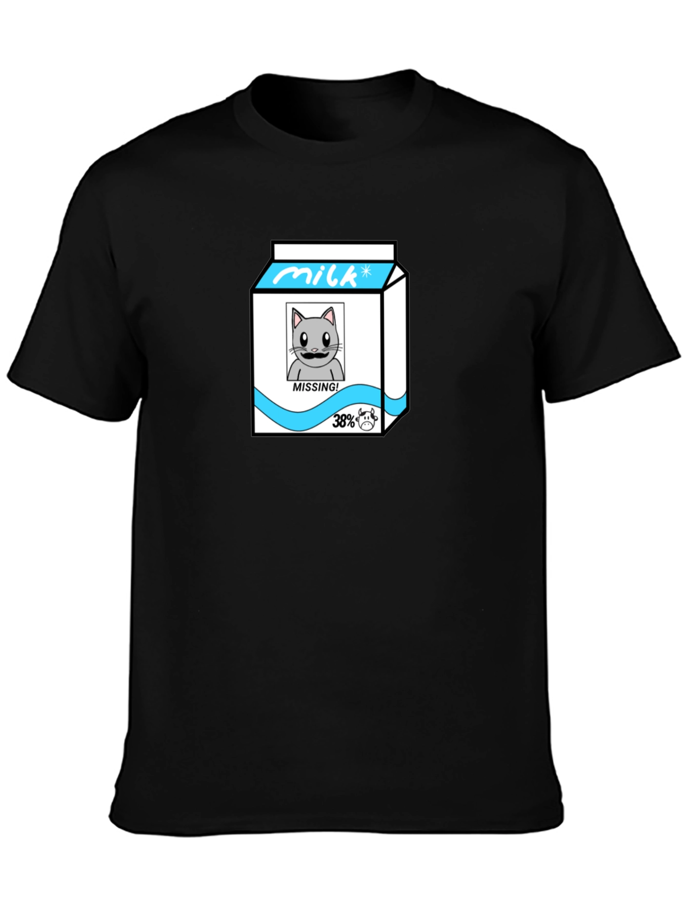 Funny Missing Cat Milk Cartoon T-Shirt