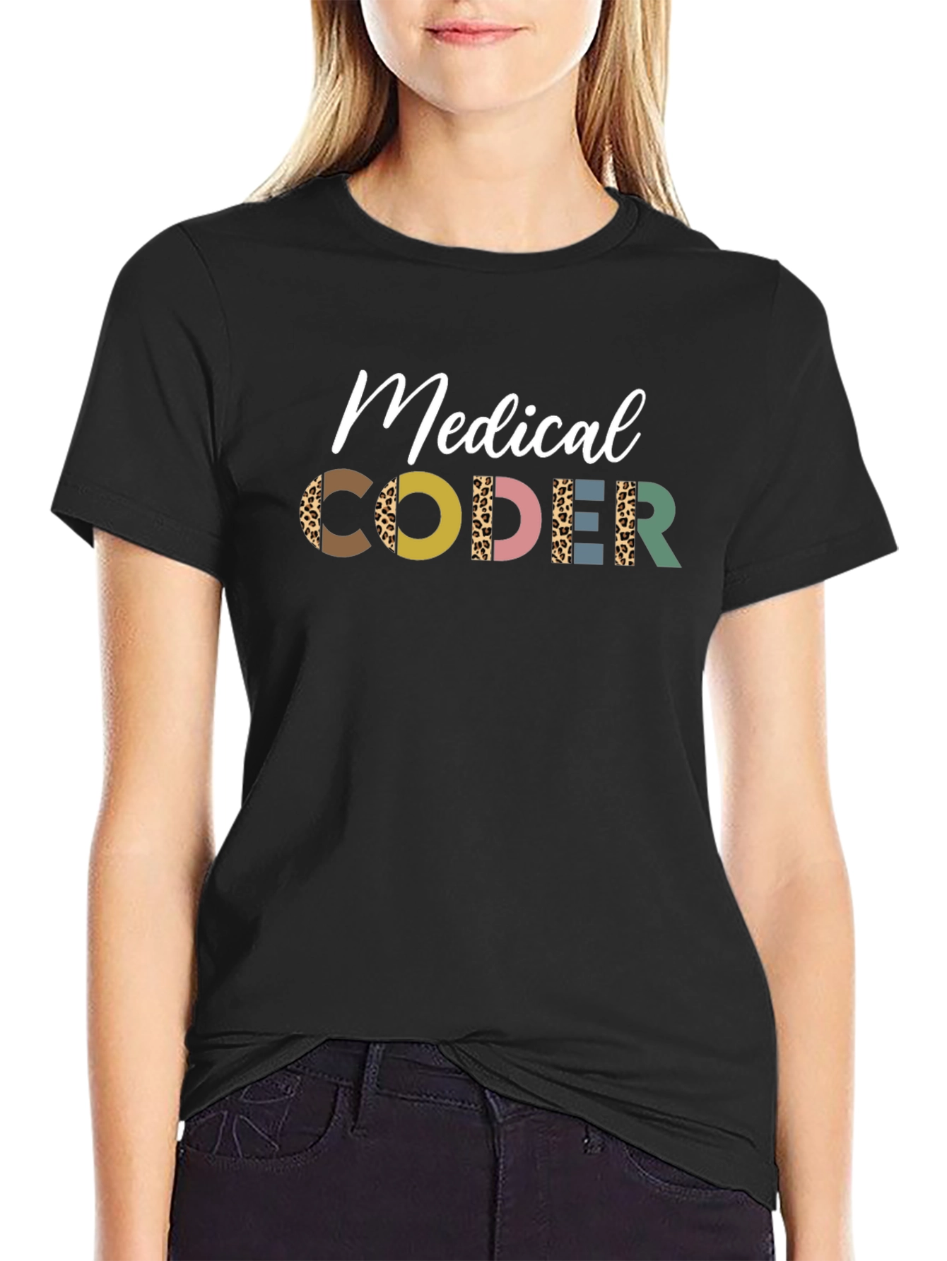Medical Coder Tee - Leopard Print Letters
