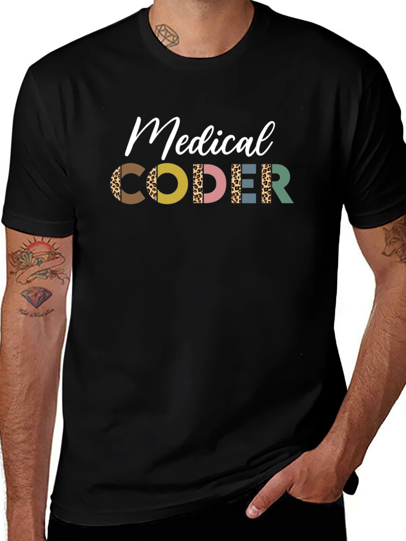 Medical Coder Tee - Leopard Print Letters