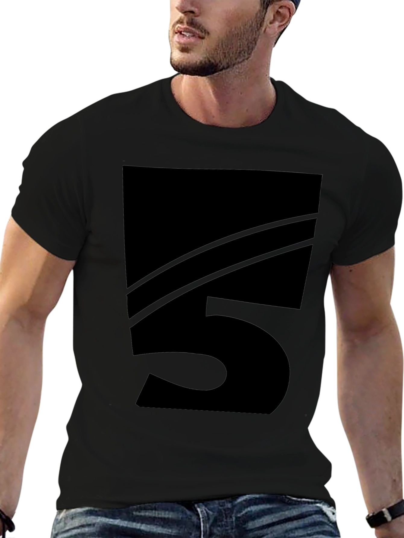 Mens Black Number 5 Graphic Tee