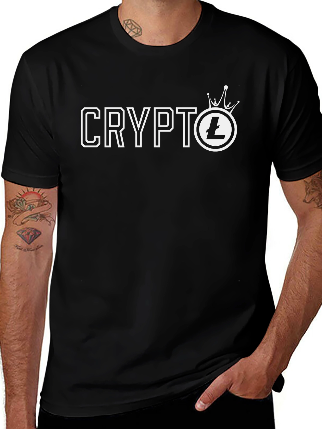 Crypto Litecoin Crown Mens Black T-Shirt
