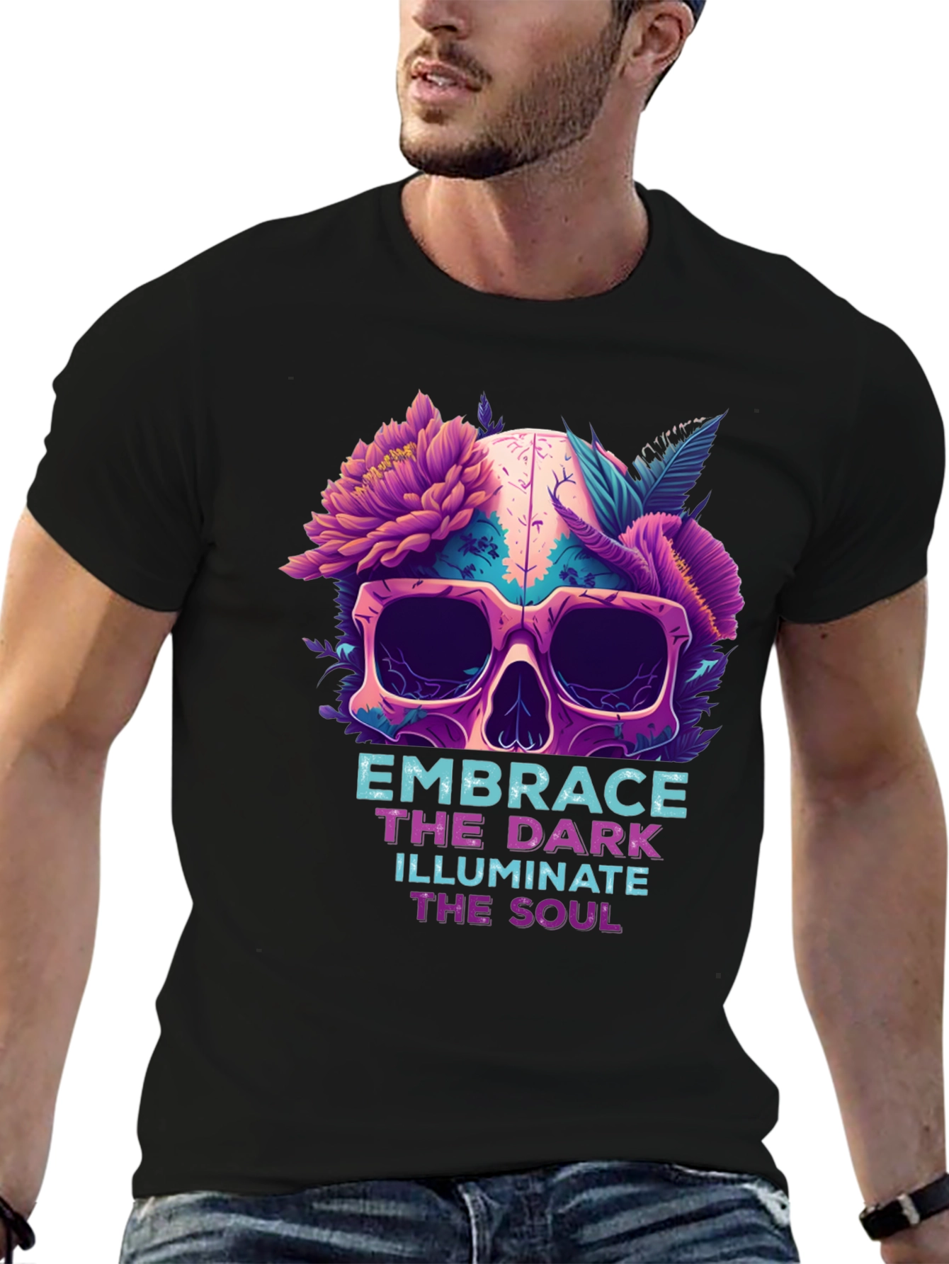 Floral Skull Graphic Tee - Embrace the Dark