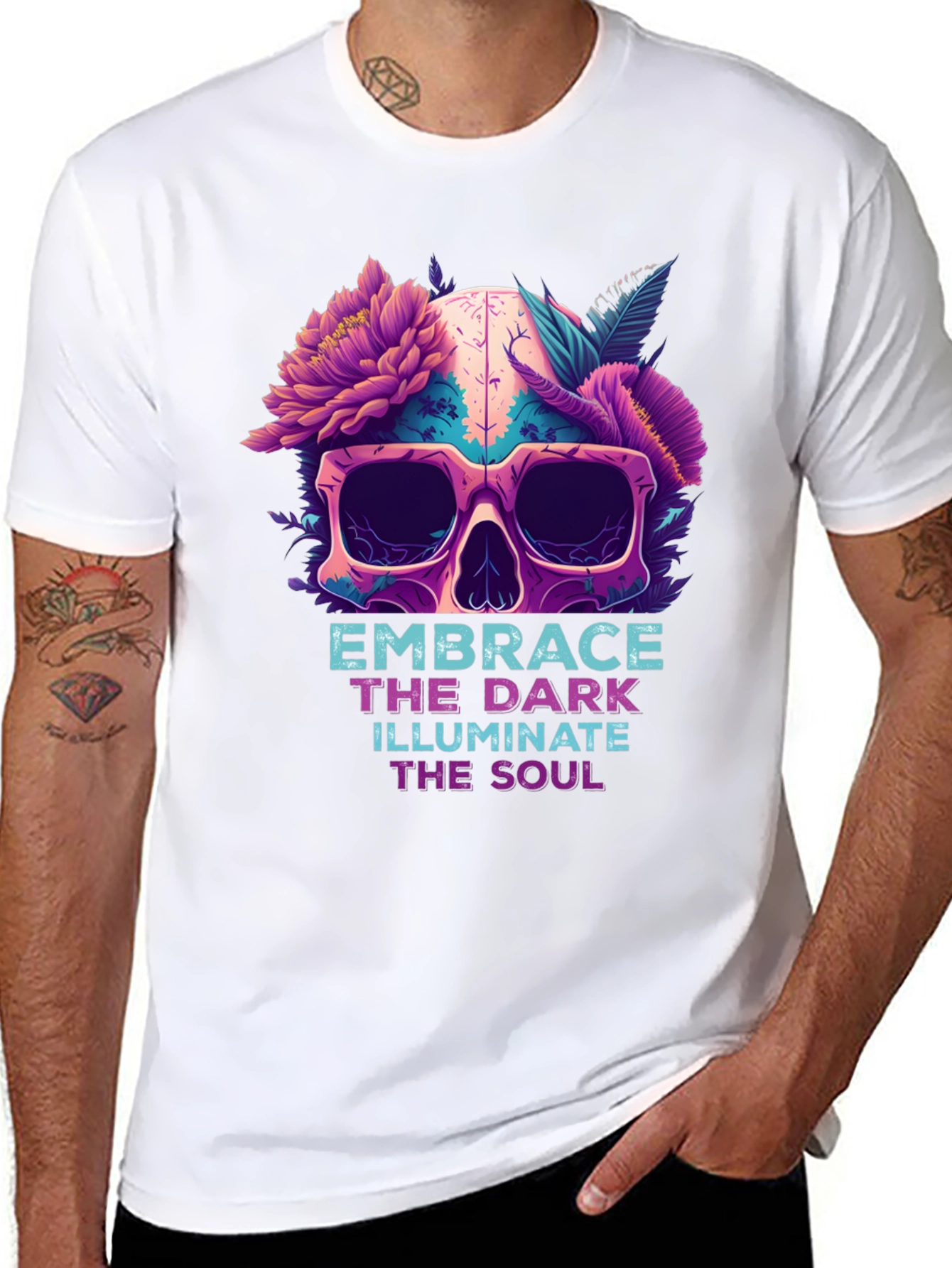 Floral Skull Graphic Tee - Embrace the Dark