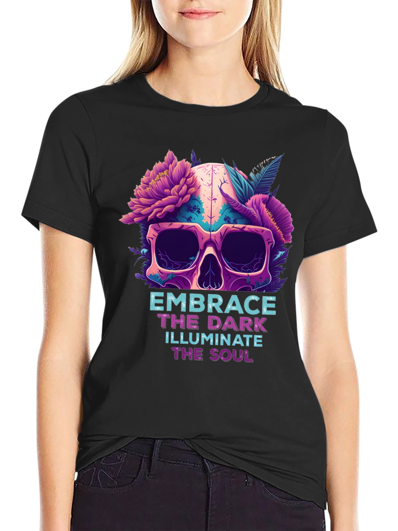 Floral Skull Graphic Tee - Embrace the Dark