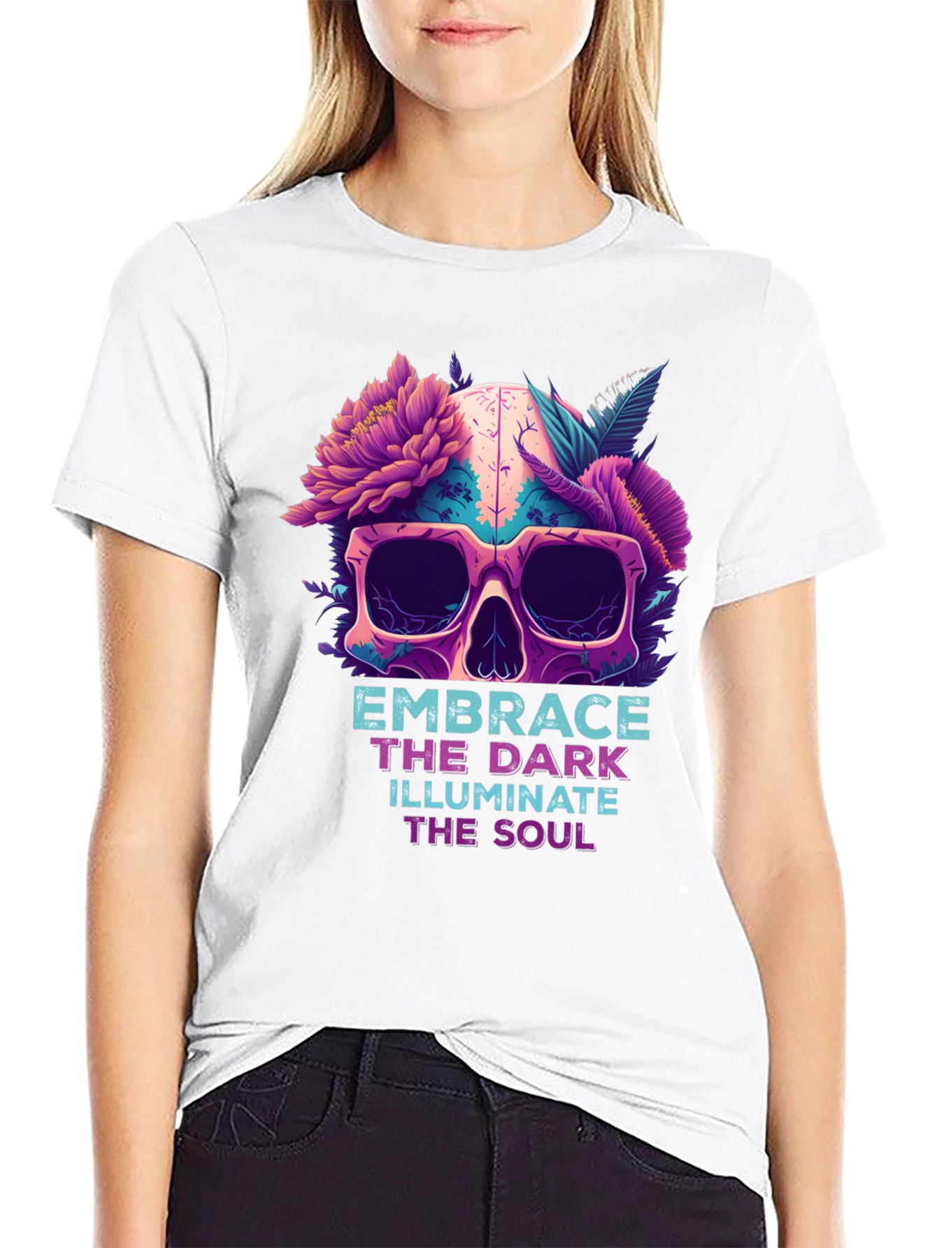 Floral Skull Graphic Tee - Embrace the Dark