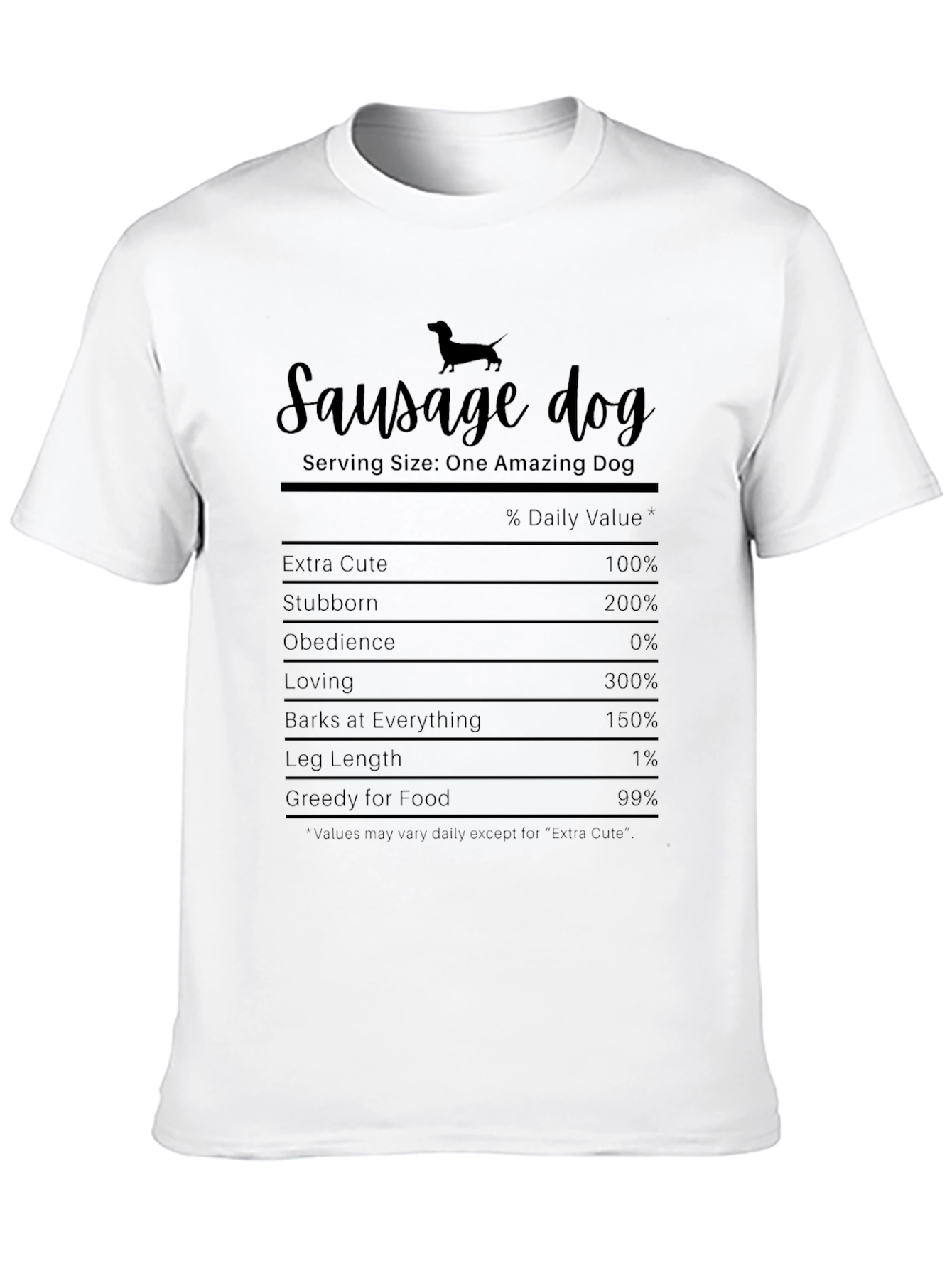 Sausage Dog Nutrition Facts Black T-Shirt