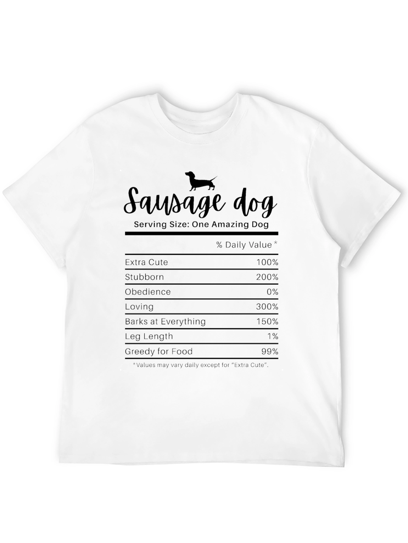 Sausage Dog Nutrition Facts Black T-Shirt