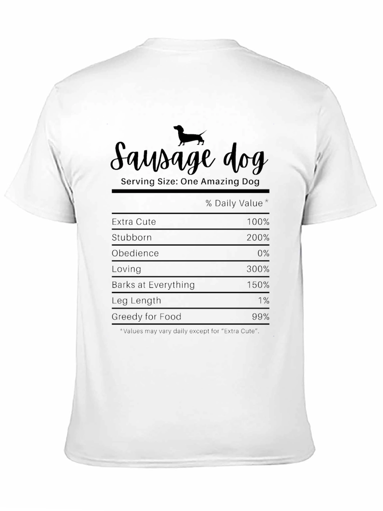 Sausage Dog Nutrition Facts Black T-Shirt