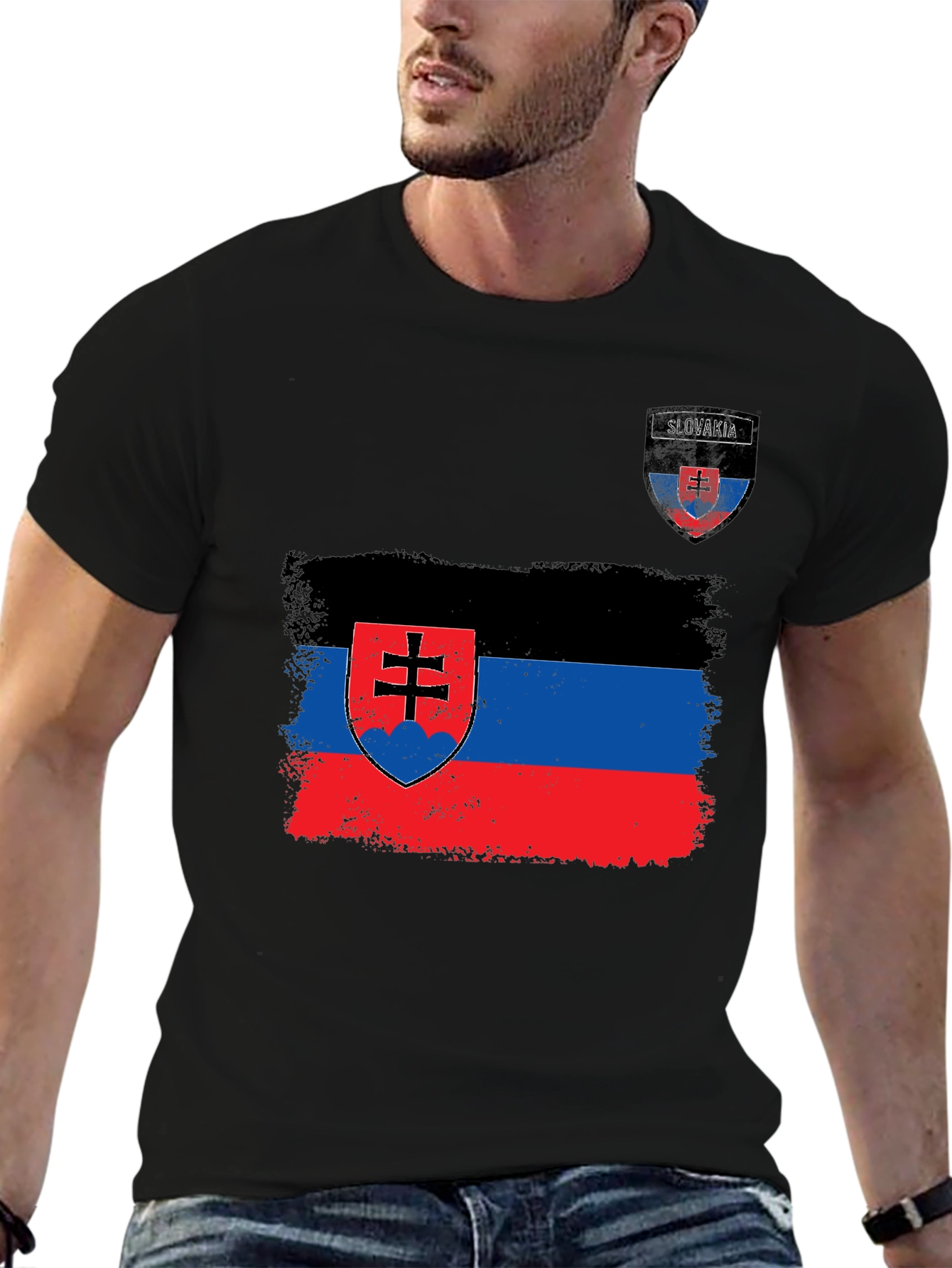 Slovakia Flag Graphic T-Shirt - Black