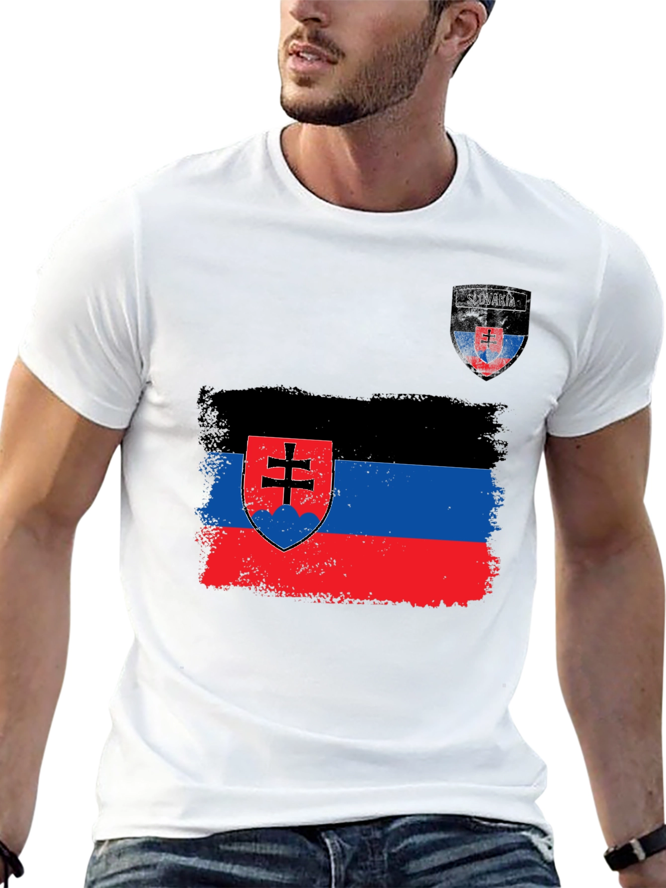 Slovakia Flag Graphic T-Shirt - Black