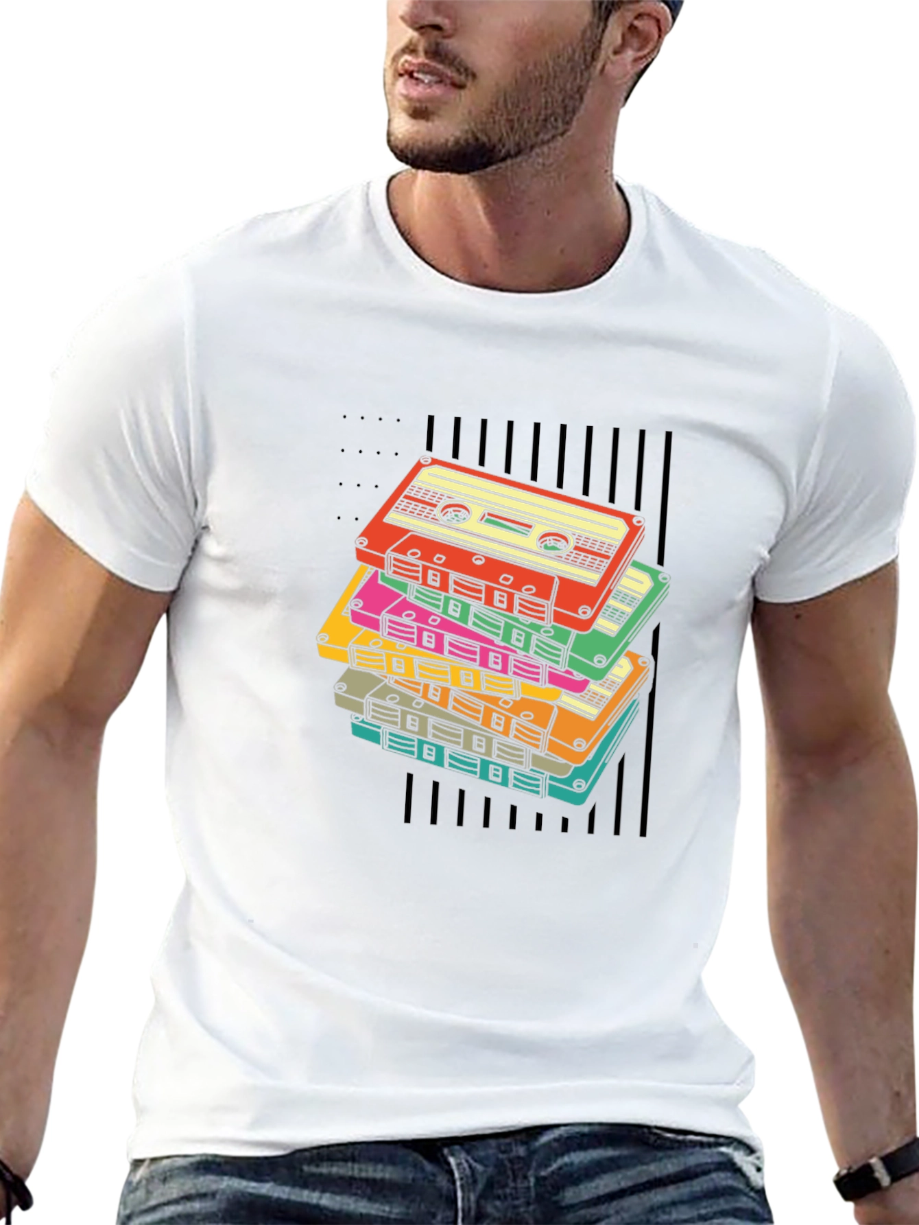 Retro Cassette Tape Stack Graphic T-Shirt