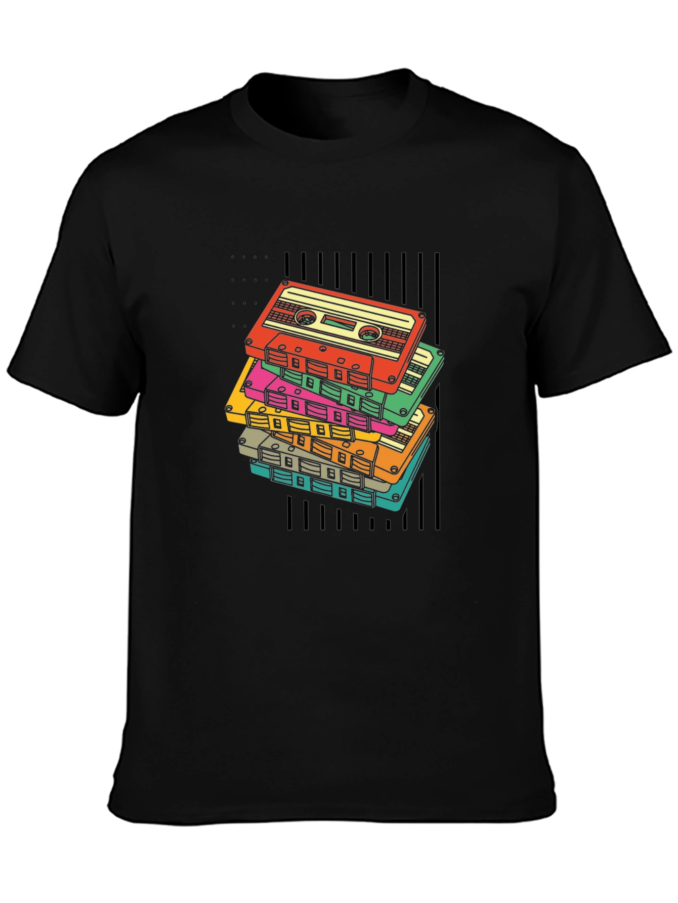 Retro Cassette Tape Stack Graphic T-Shirt
