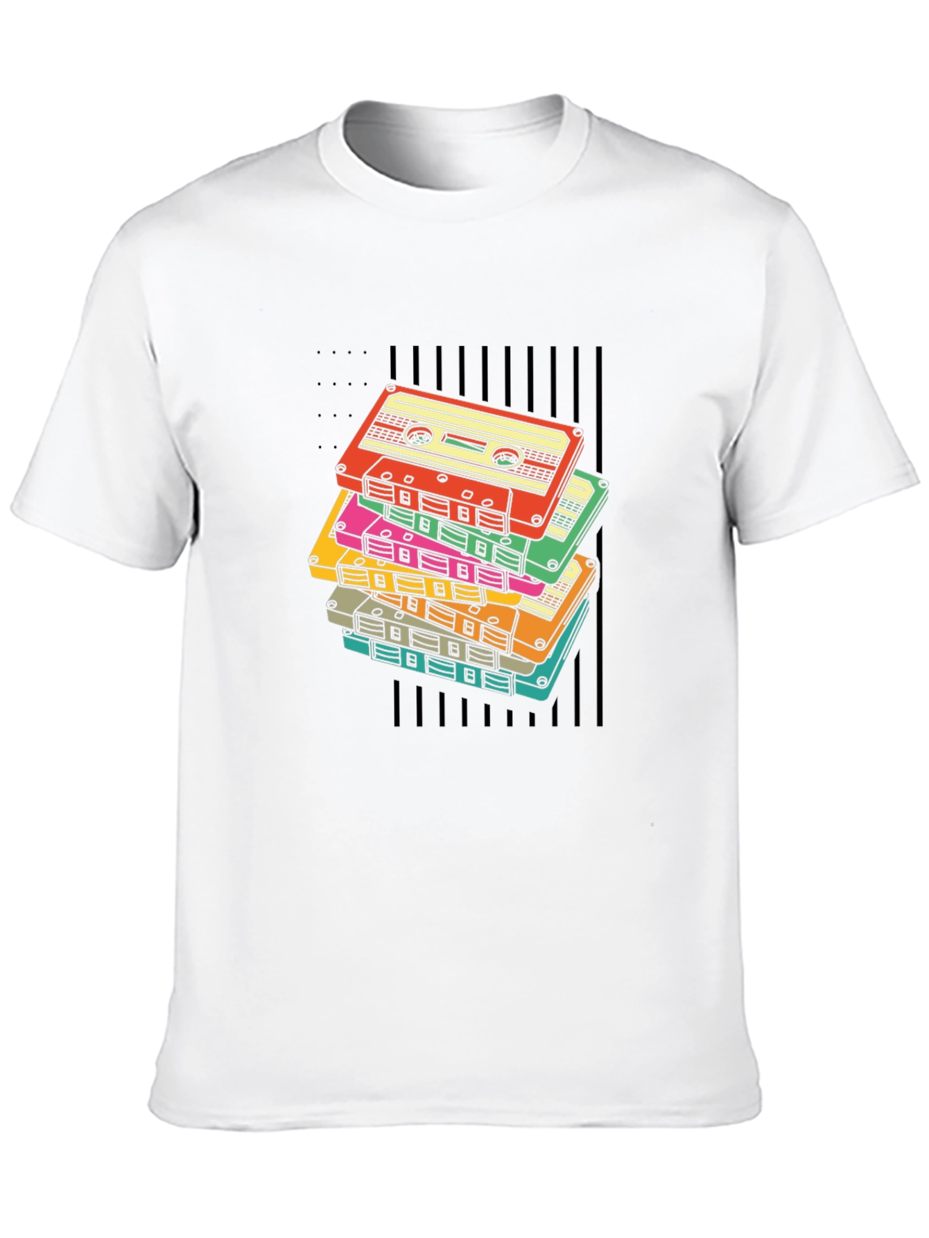 Retro Cassette Tape Stack Graphic T-Shirt