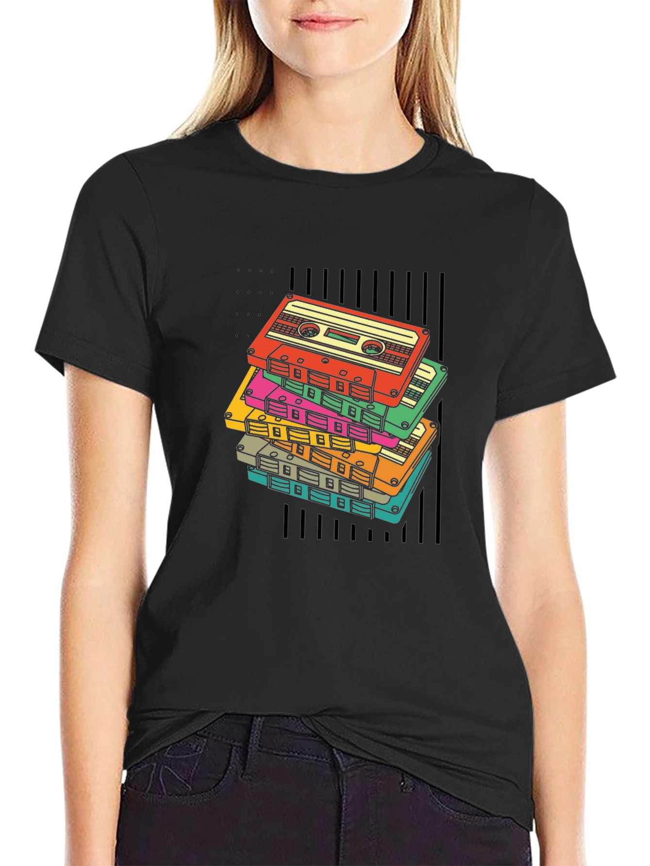 Retro Cassette Tape Stack Graphic T-Shirt