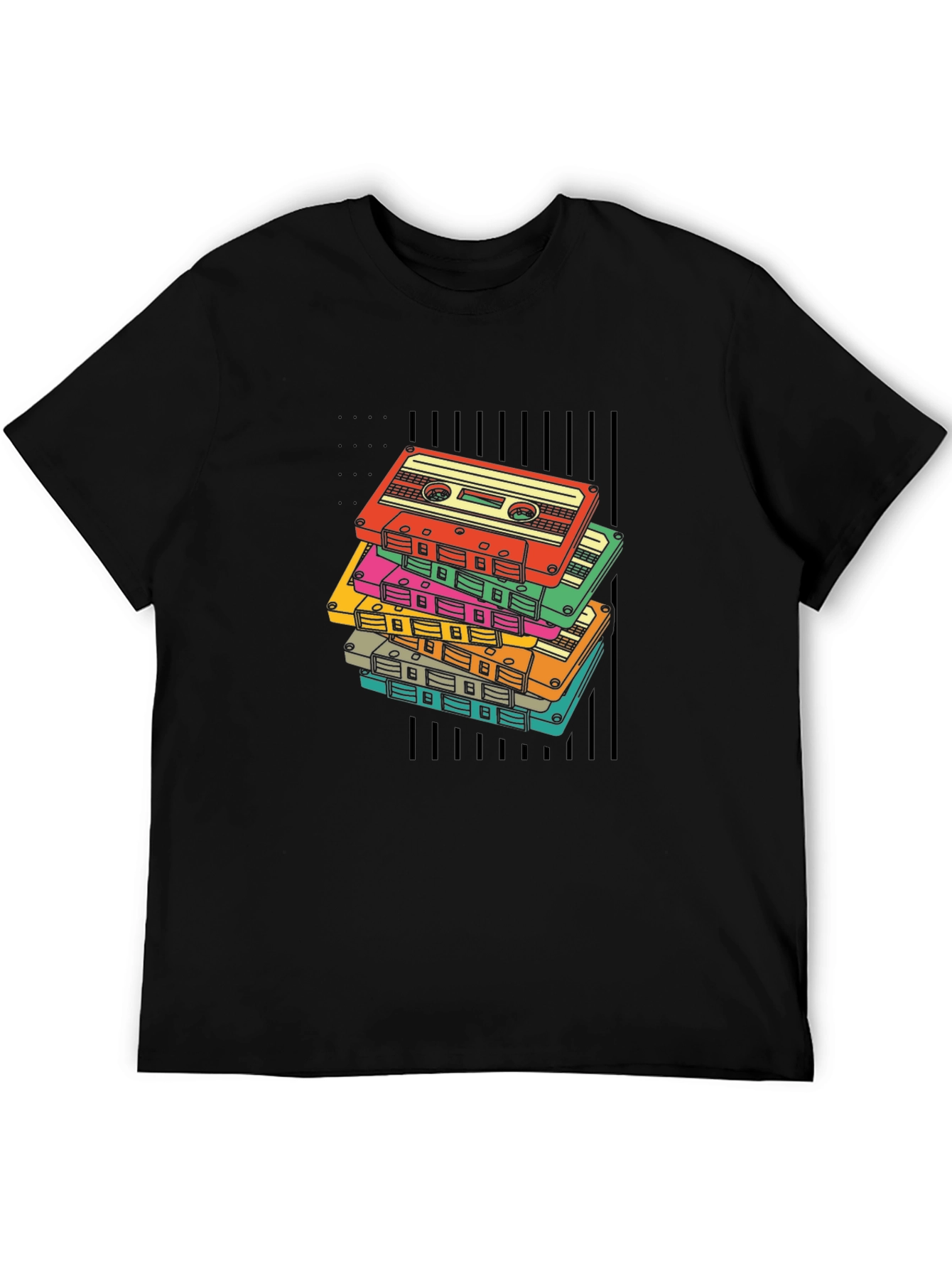 Retro Cassette Tape Stack Graphic T-Shirt