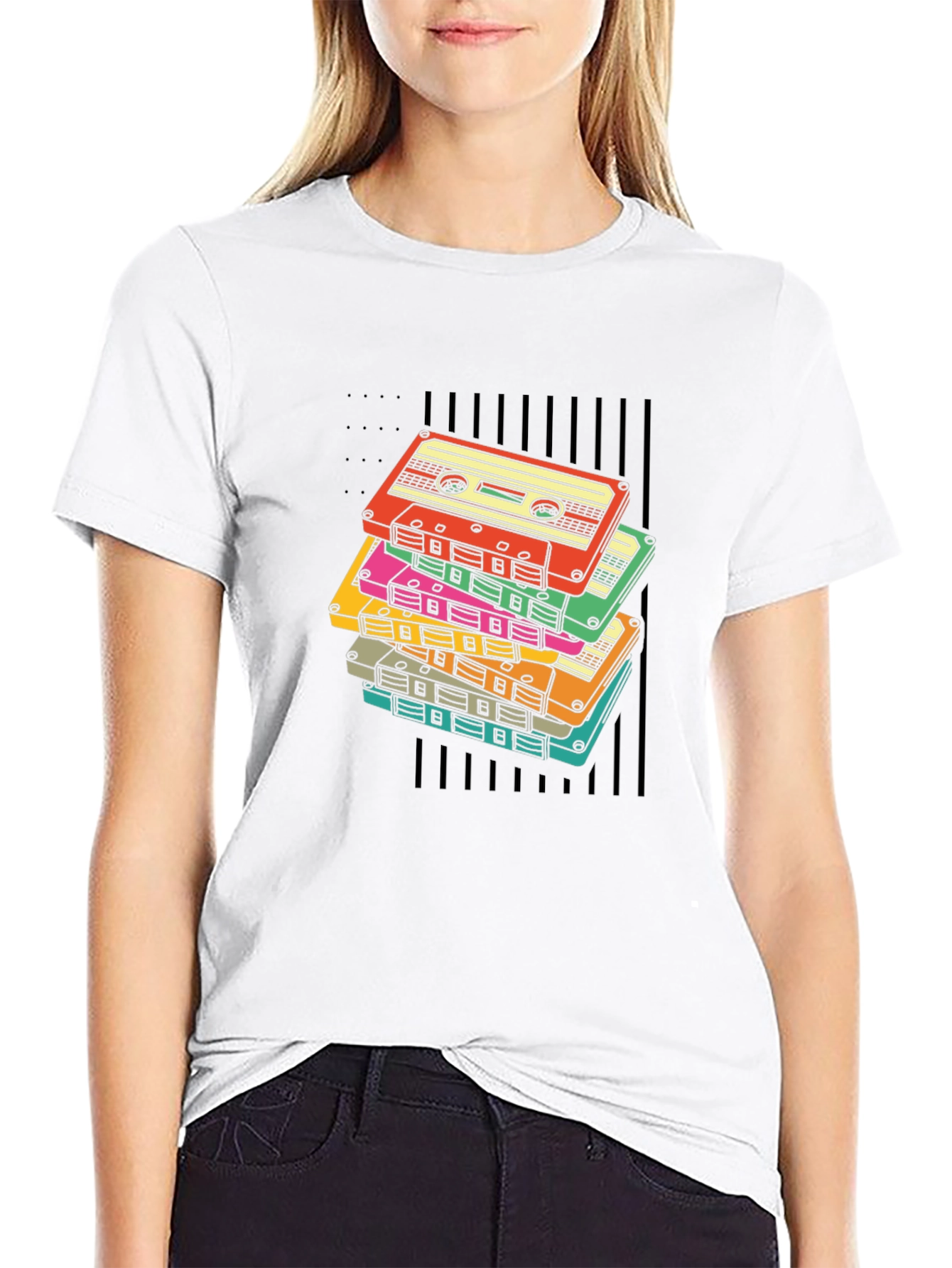 Retro Cassette Tape Stack Graphic T-Shirt