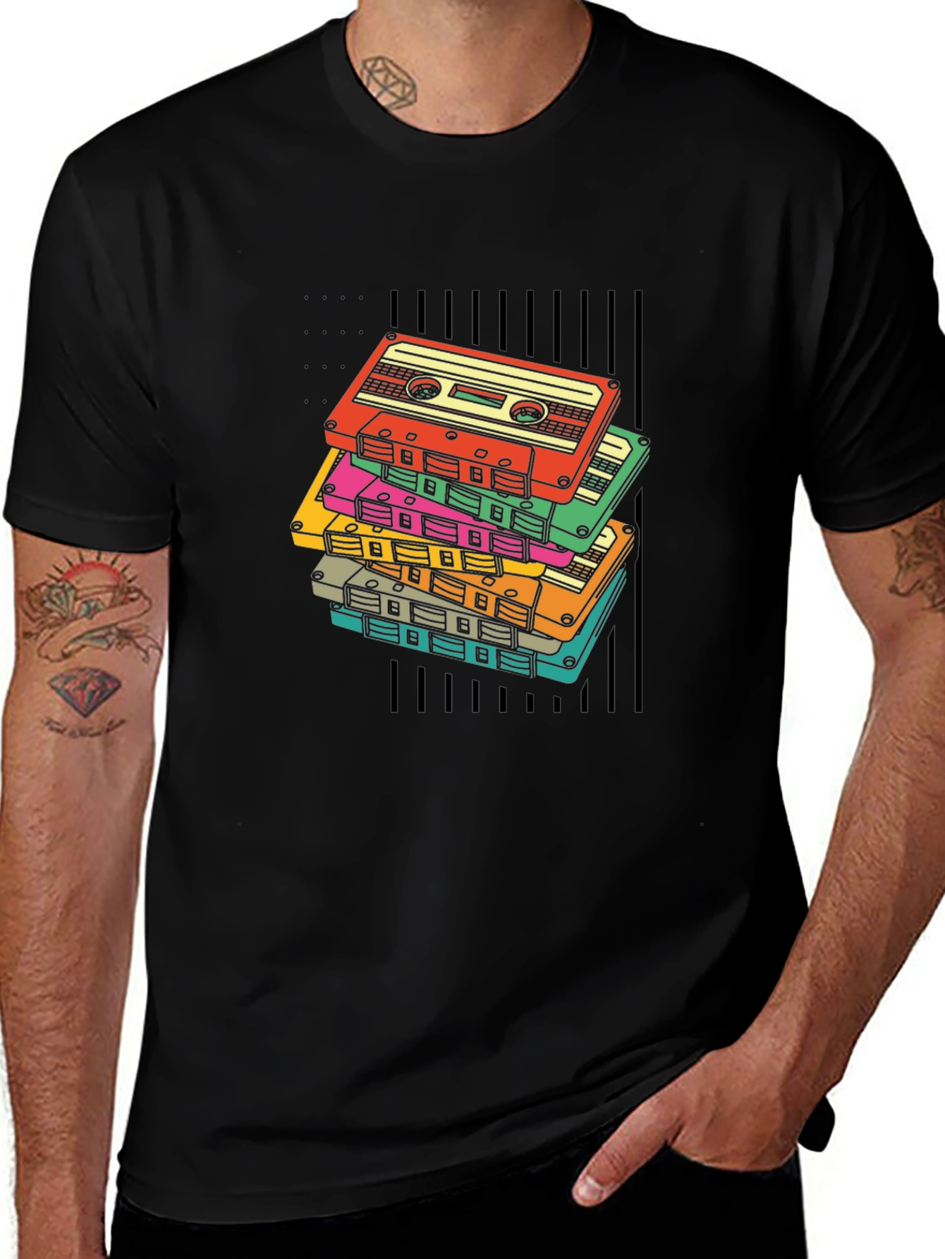Retro Cassette Tape Stack Graphic T-Shirt