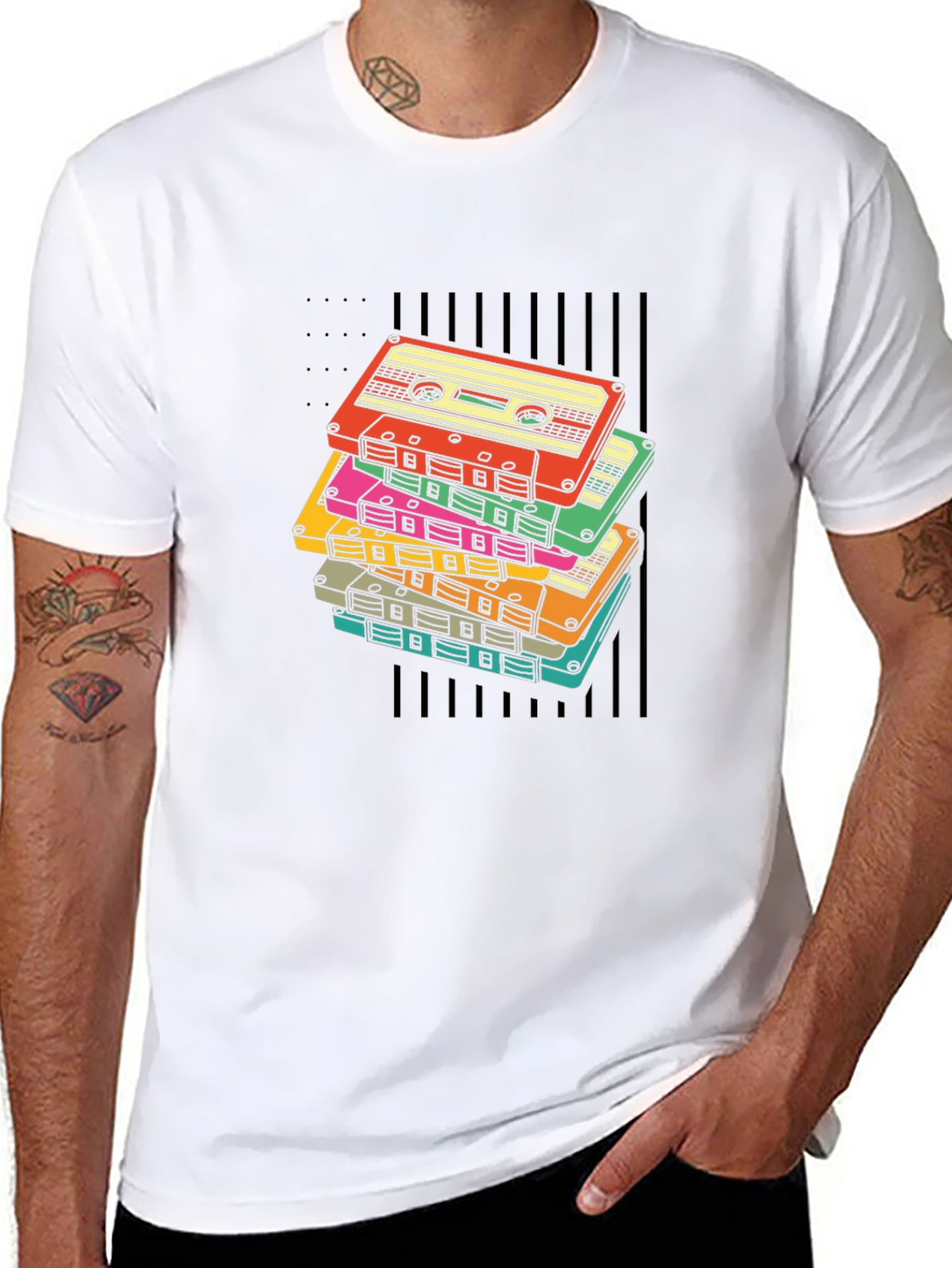 Retro Cassette Tape Stack Graphic T-Shirt