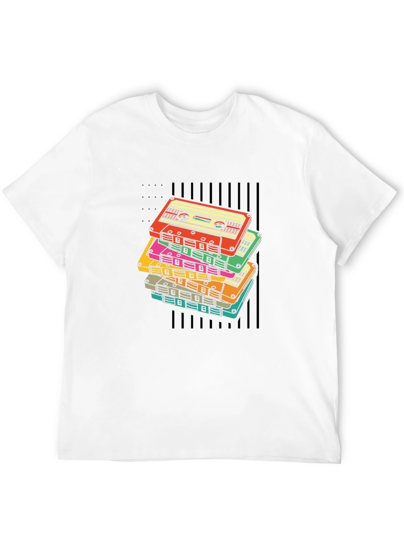 Retro Cassette Tape Stack Graphic T-Shirt