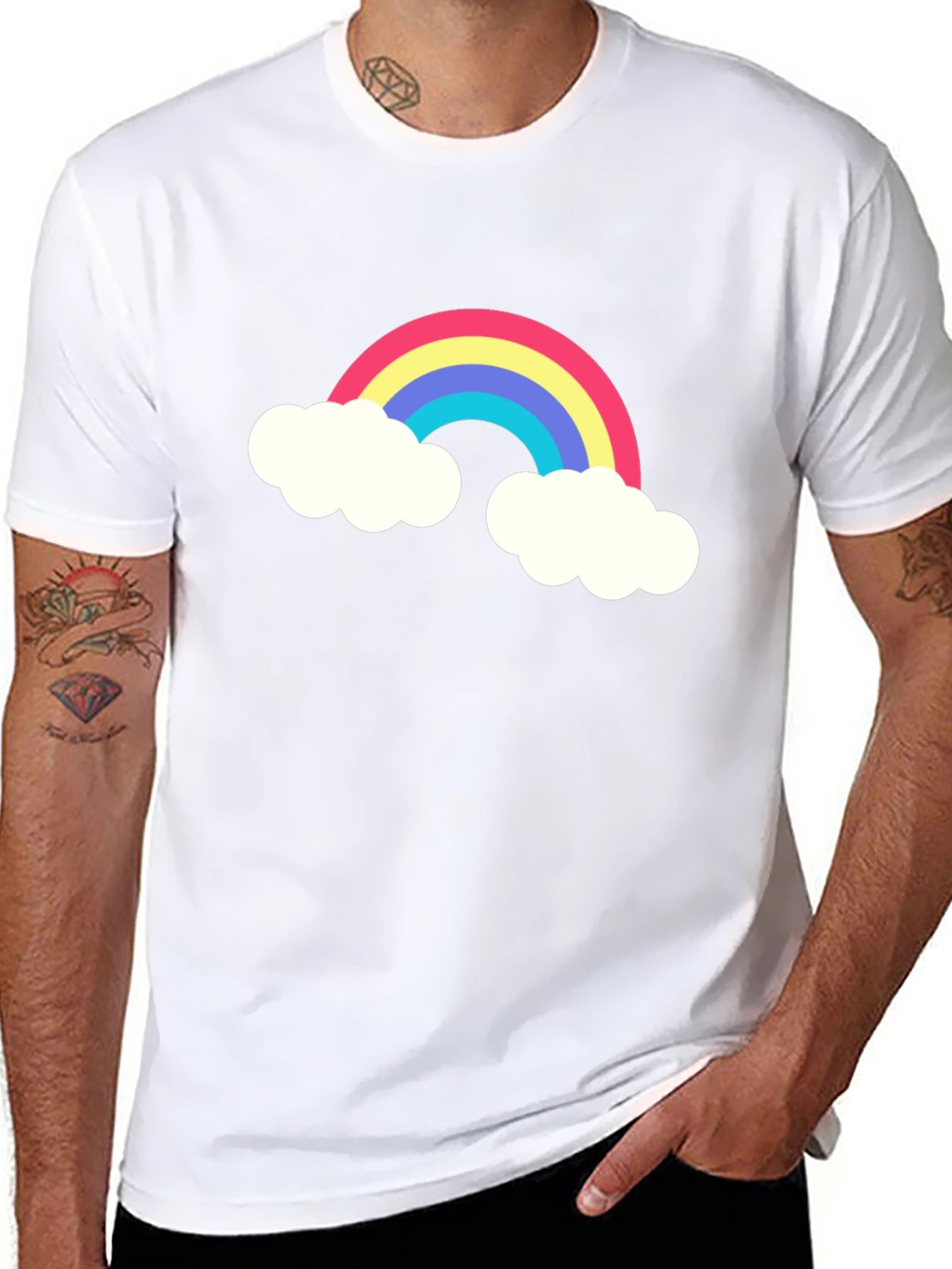Rainbow Cloud Graphic Tee - Black Cotton T-Shirt