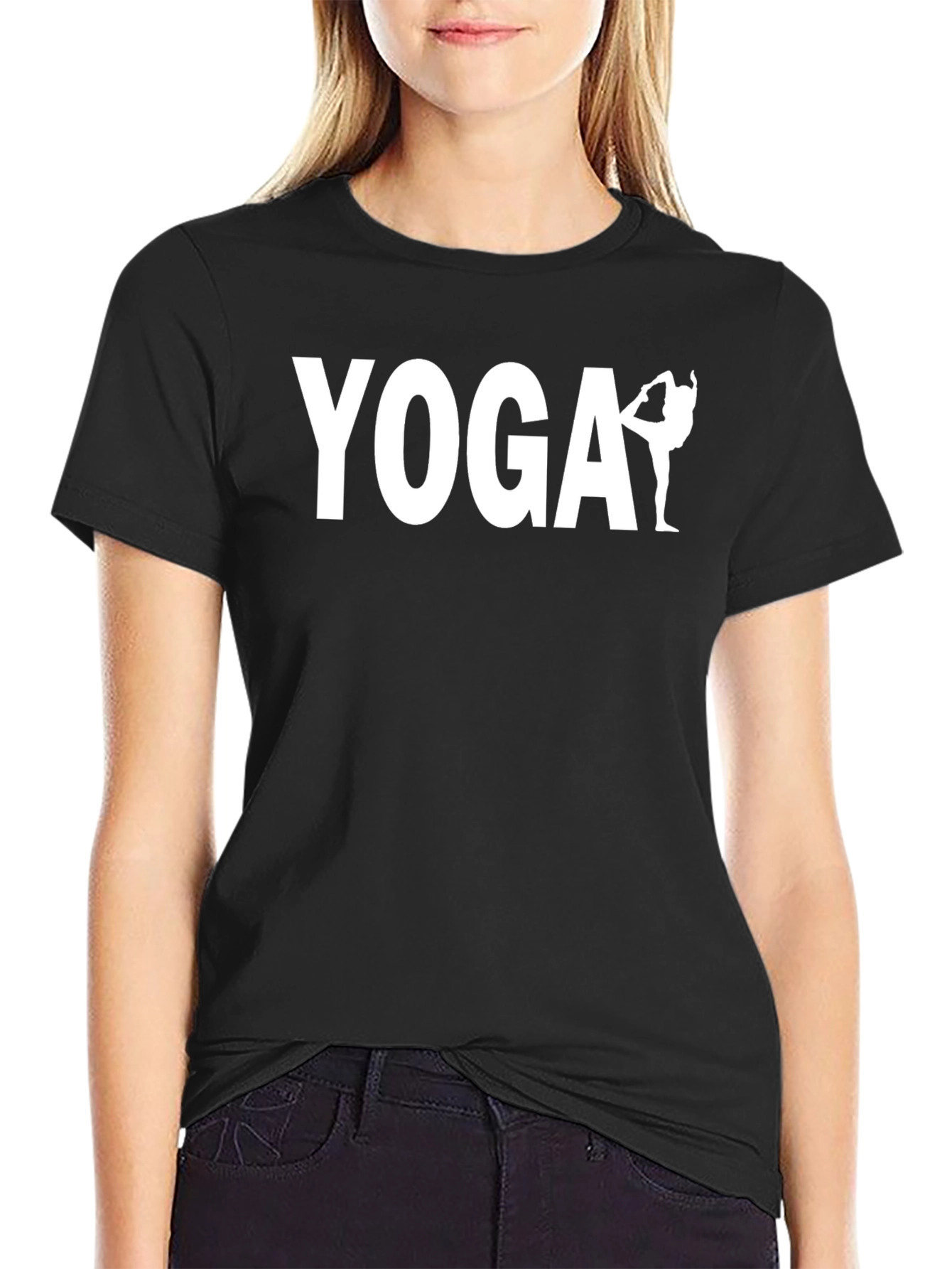 Yoga Pose Graphic Tee - Black Cotton Blend