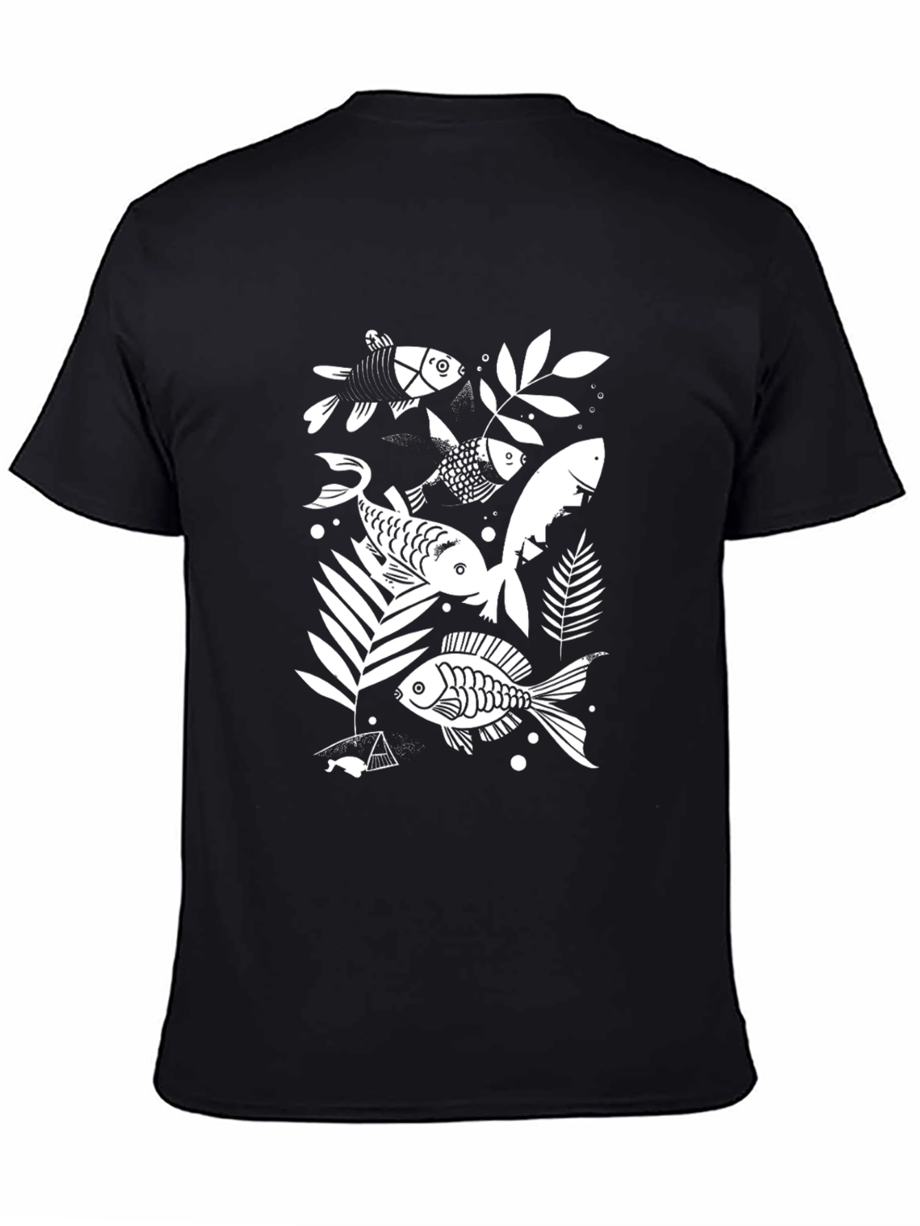 Unique Fish Print Black T-Shirt