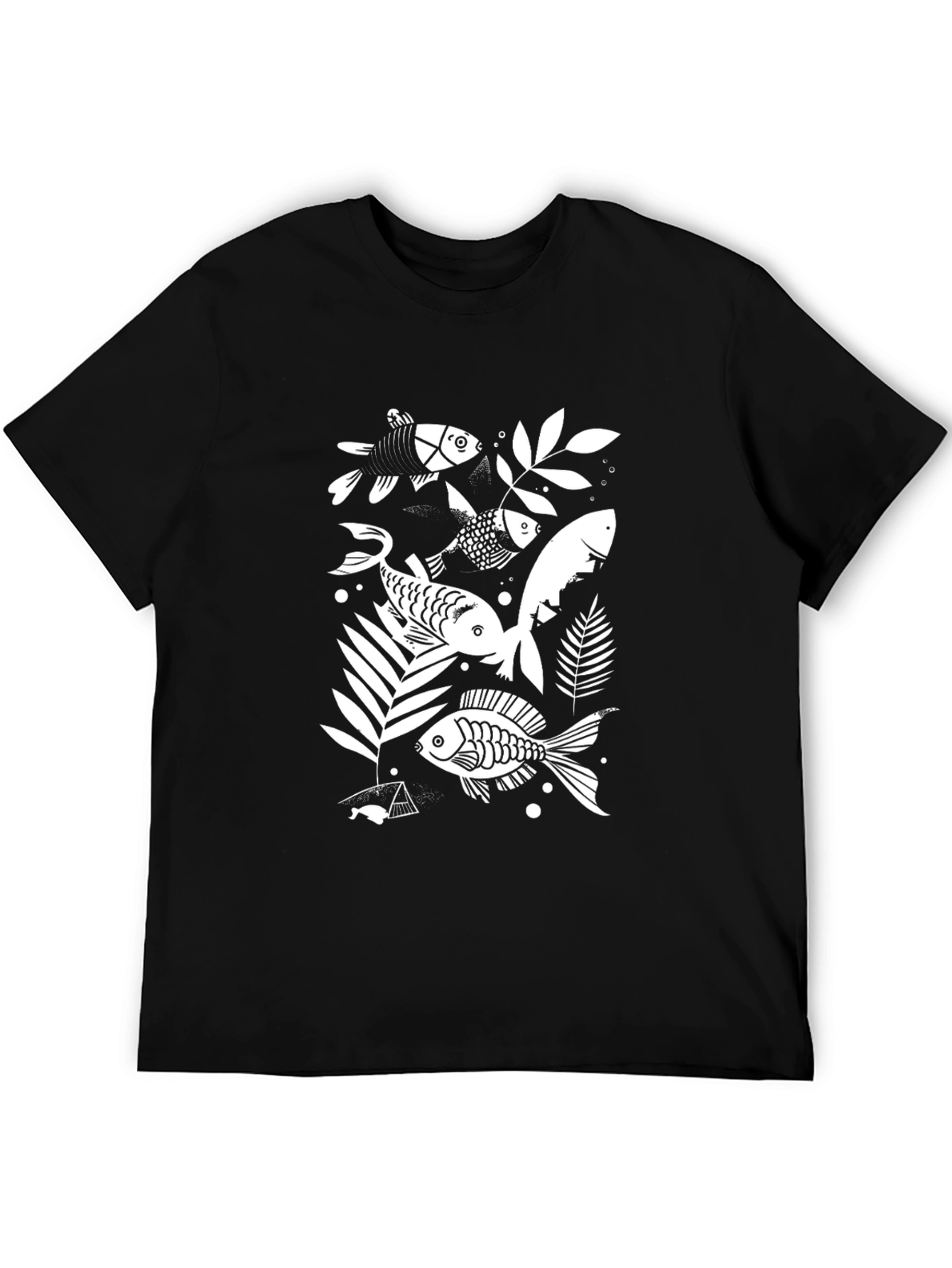 Unique Fish Print Black T-Shirt