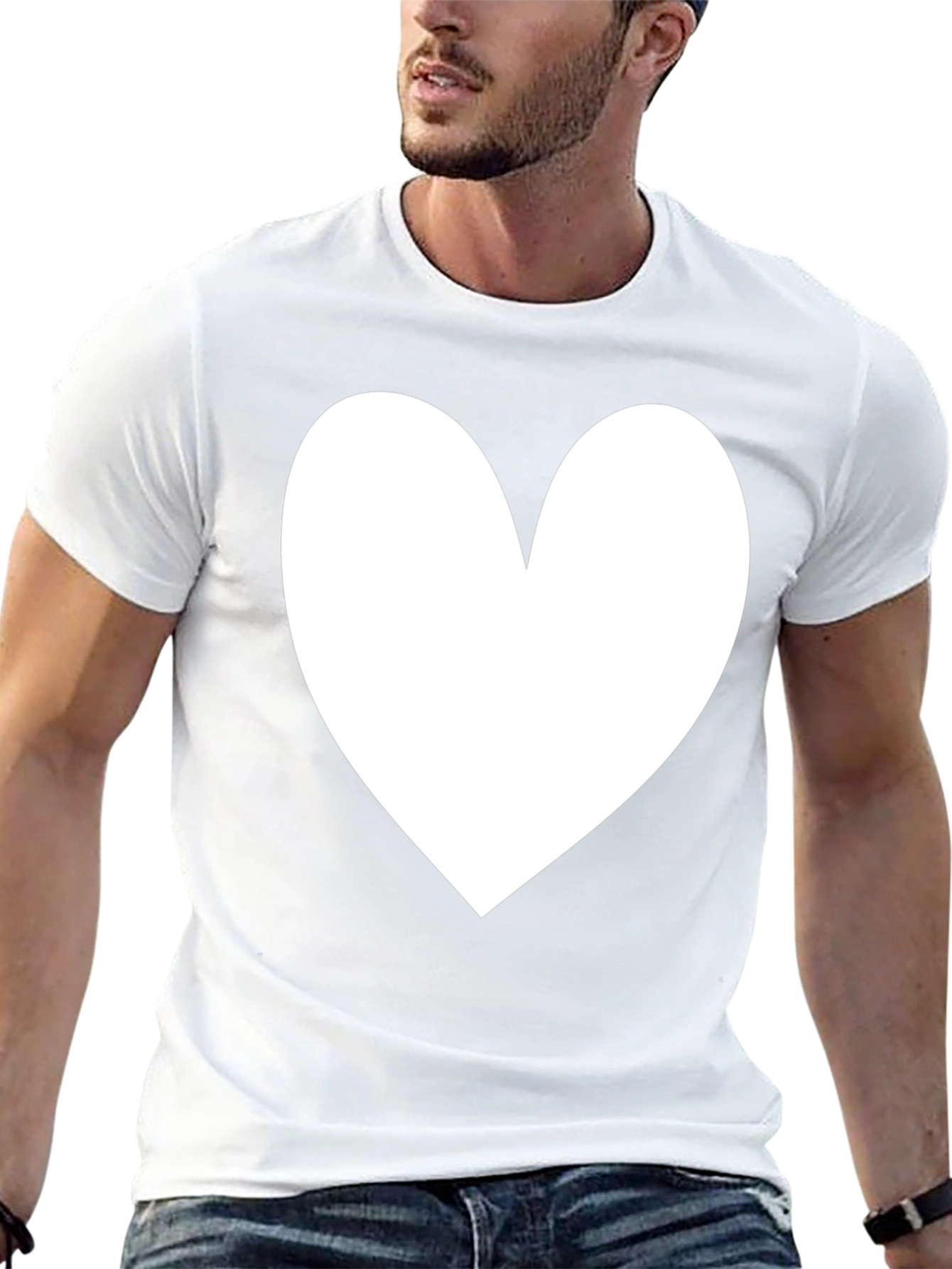 Black T-Shirt with White Heart Graphic