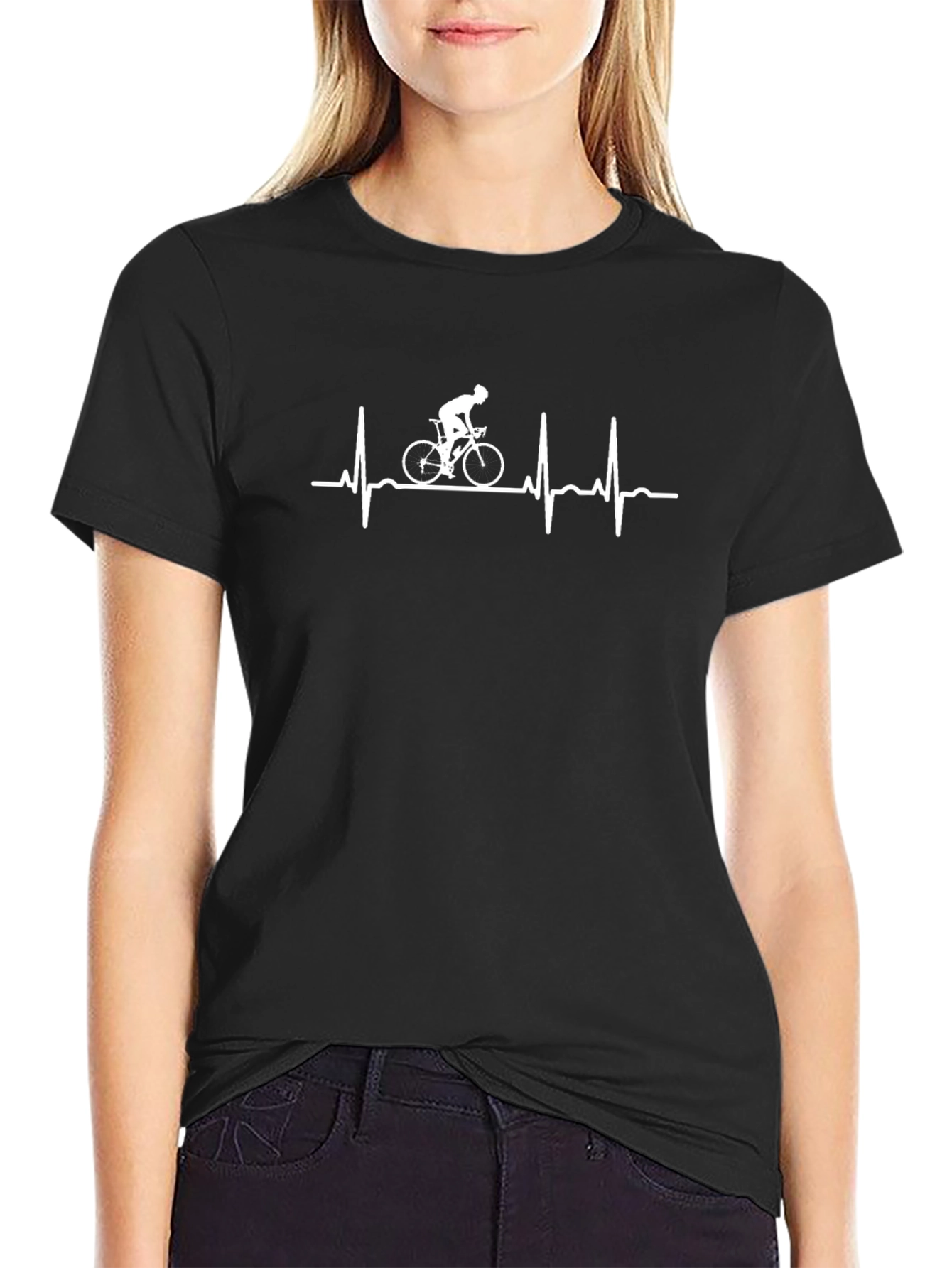 Cycling Heartbeat Graphic Tee - Black Cotton Blend