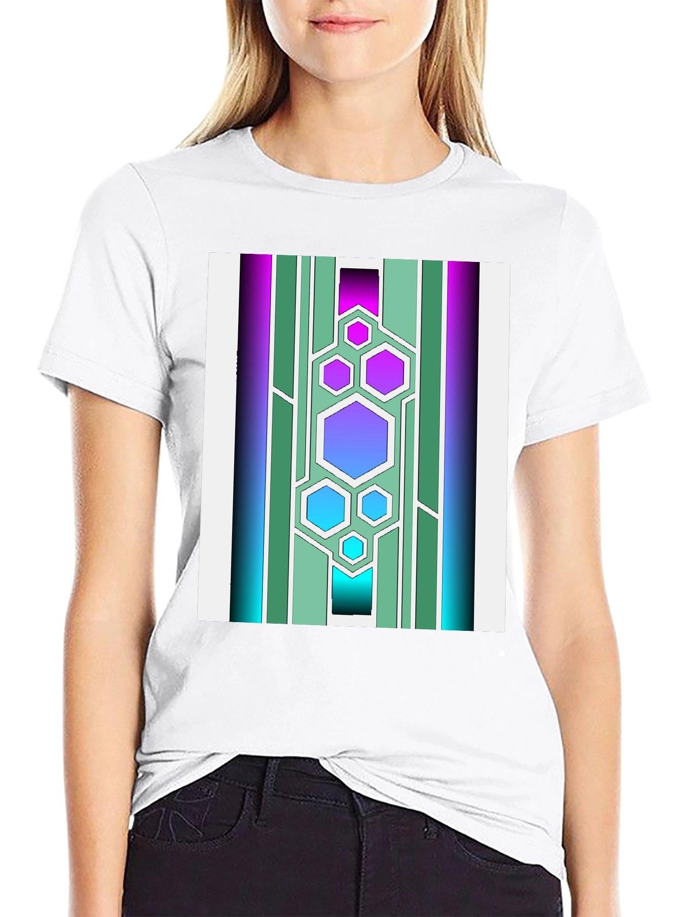 Geometric Hexagon Print Mens Black Tee