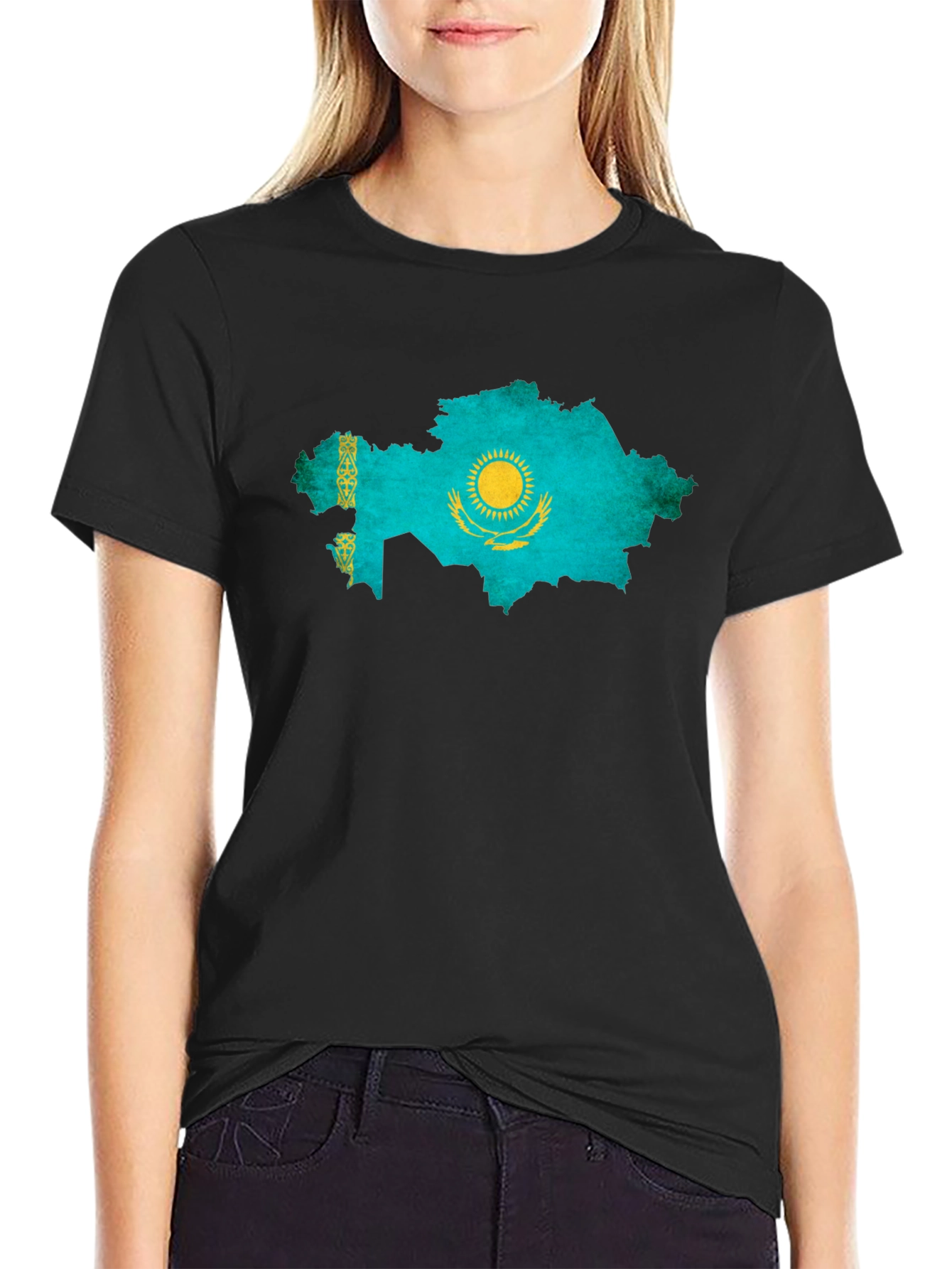 Kazakhstan Flag Map Graphic T-Shirt
