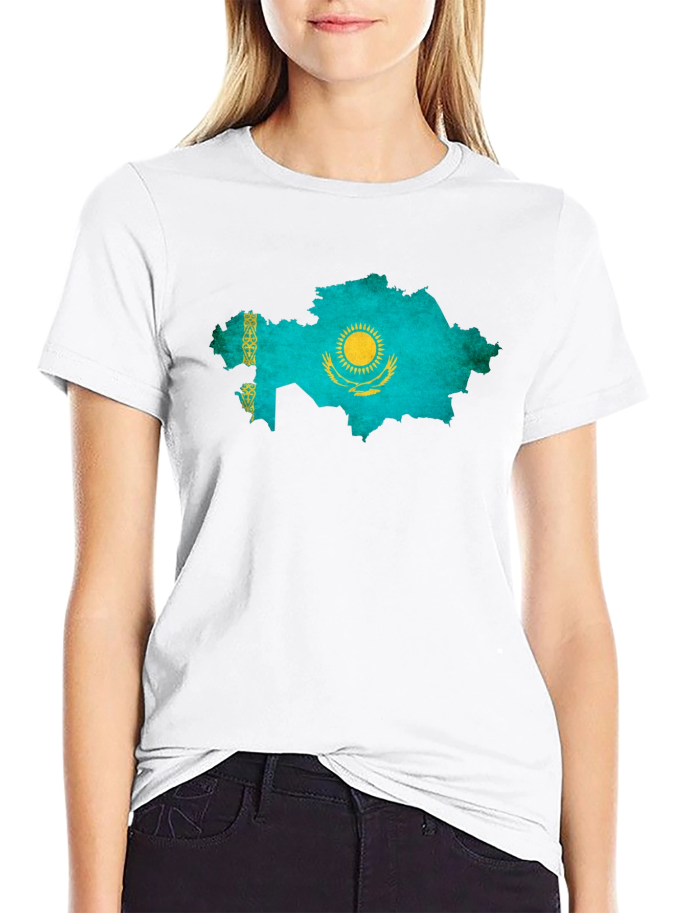 Kazakhstan Flag Map Graphic T-Shirt