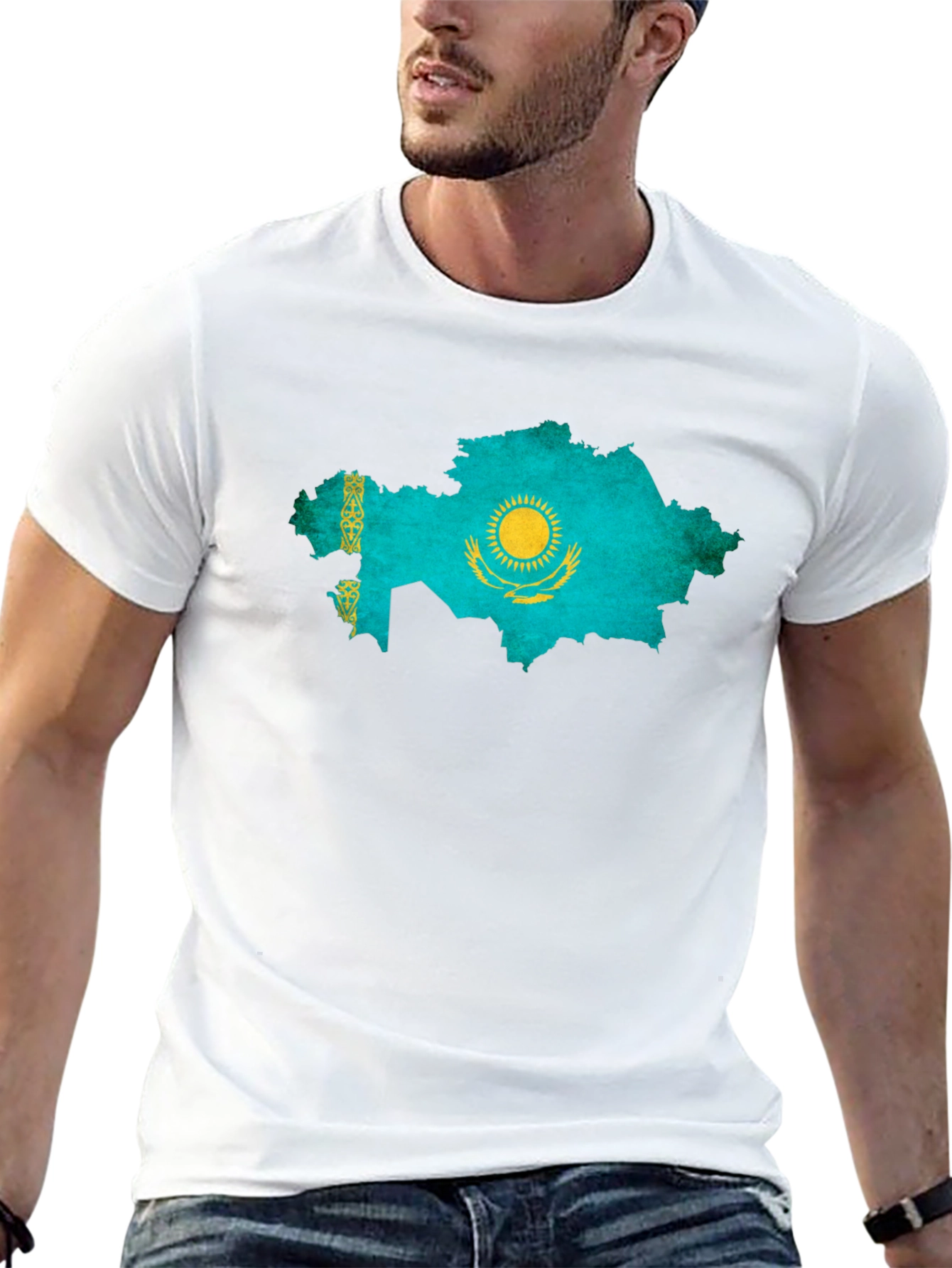 Kazakhstan Flag Map Graphic T-Shirt