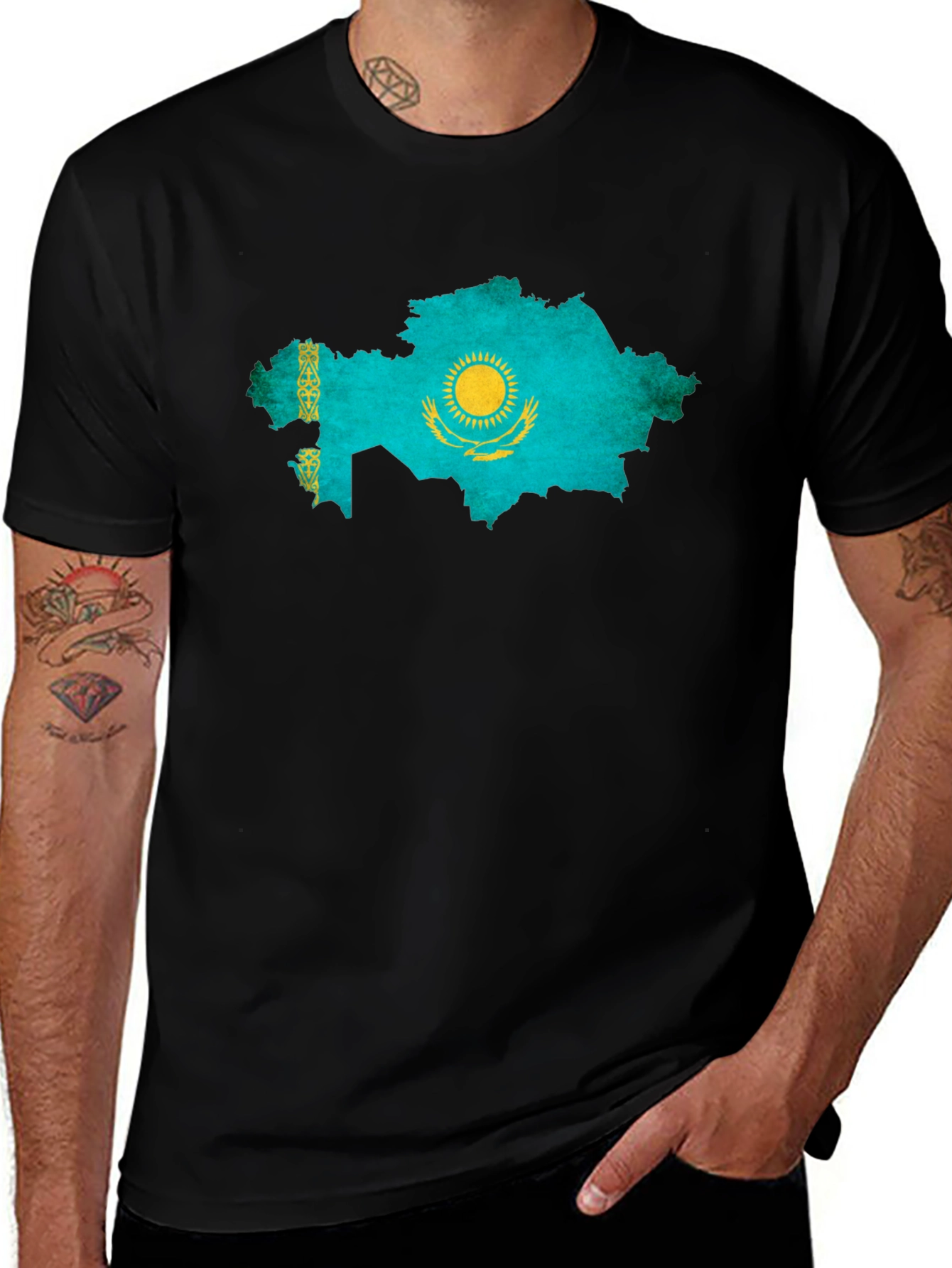 Kazakhstan Flag Map Graphic T-Shirt