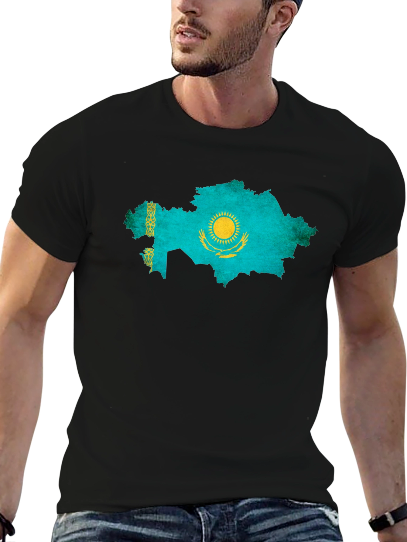 Kazakhstan Flag Map Graphic T-Shirt