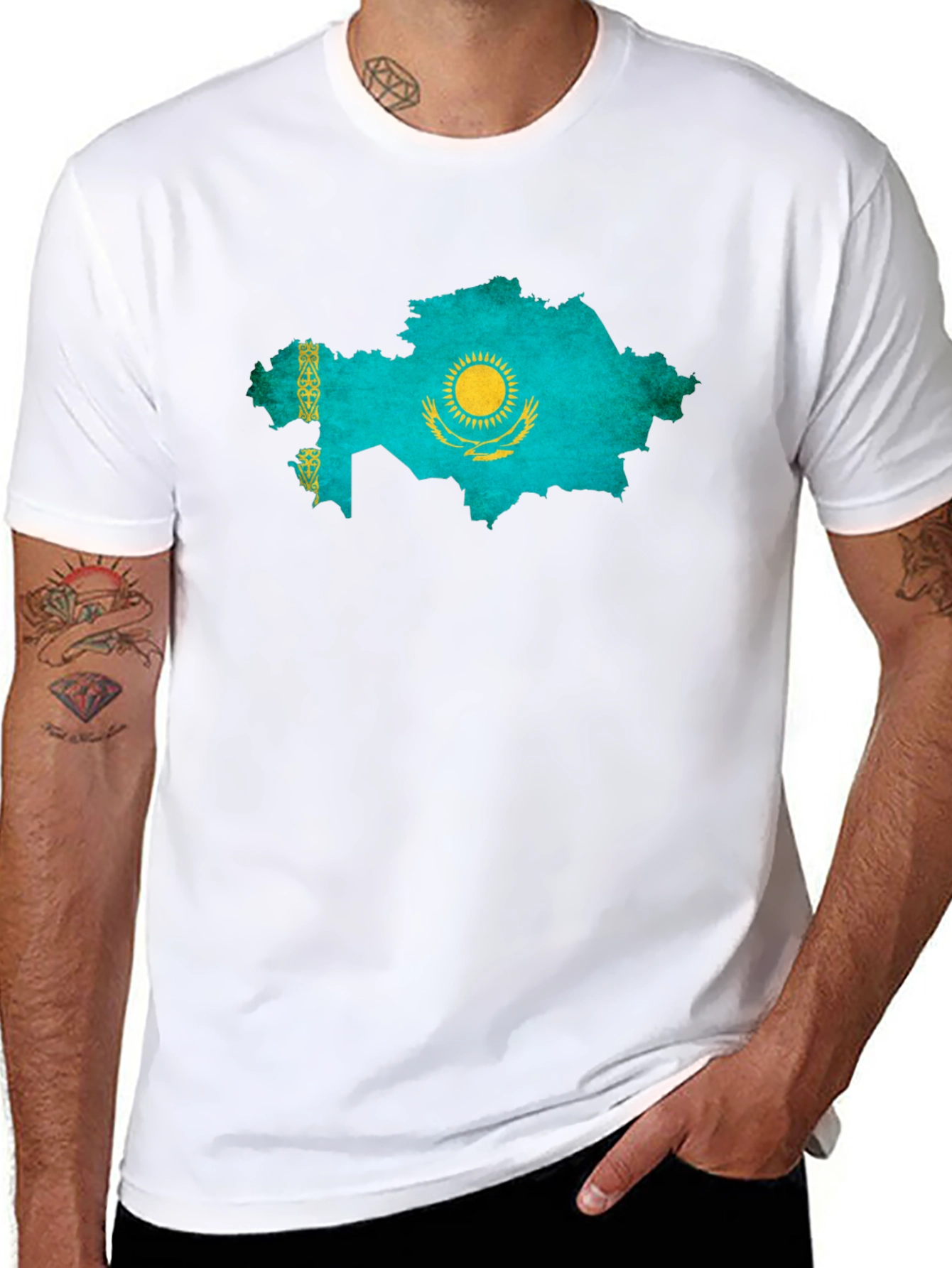 Kazakhstan Flag Map Graphic T-Shirt
