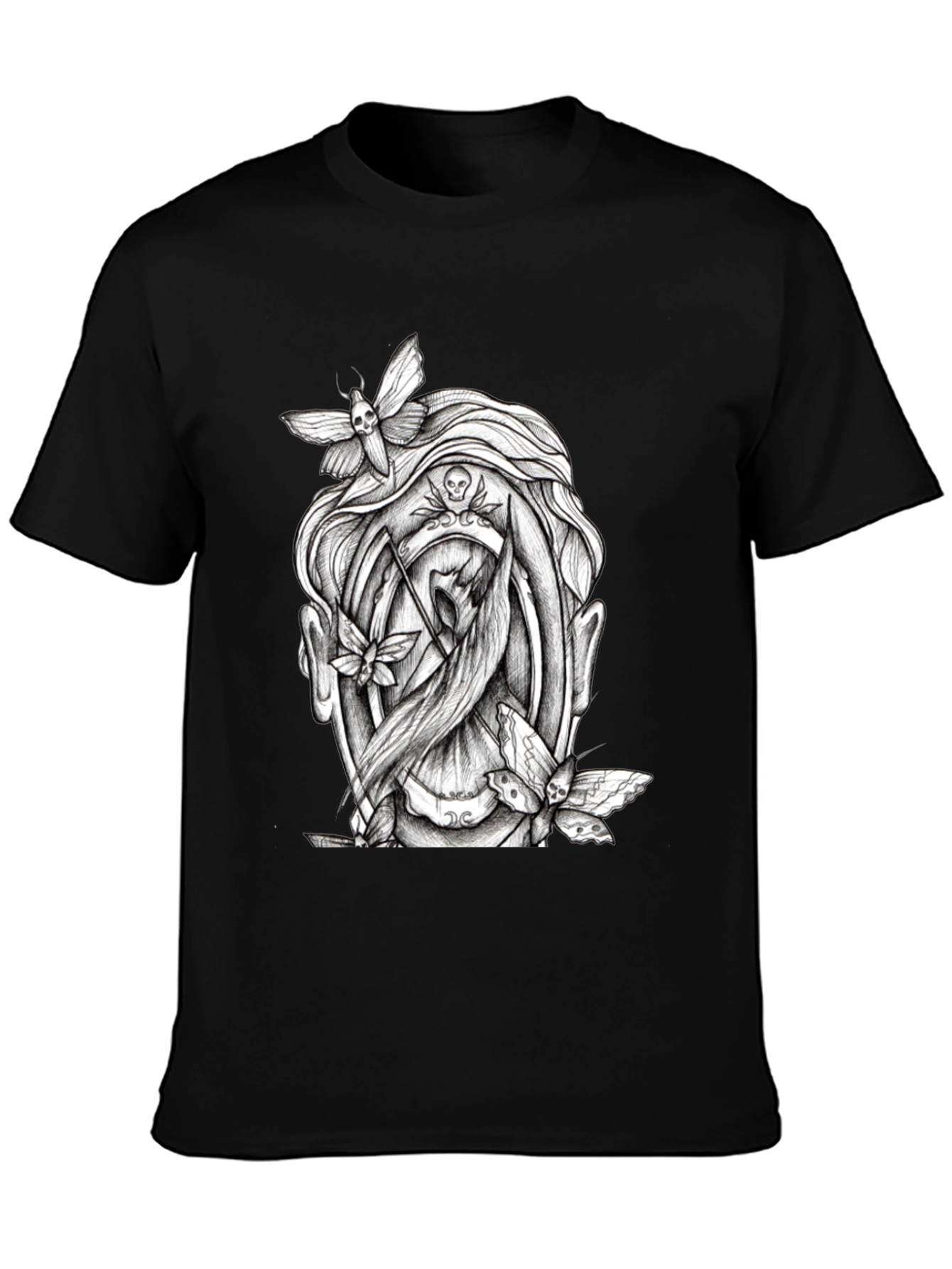 Grim Reaper Moth Graphic T-Shirt - Black