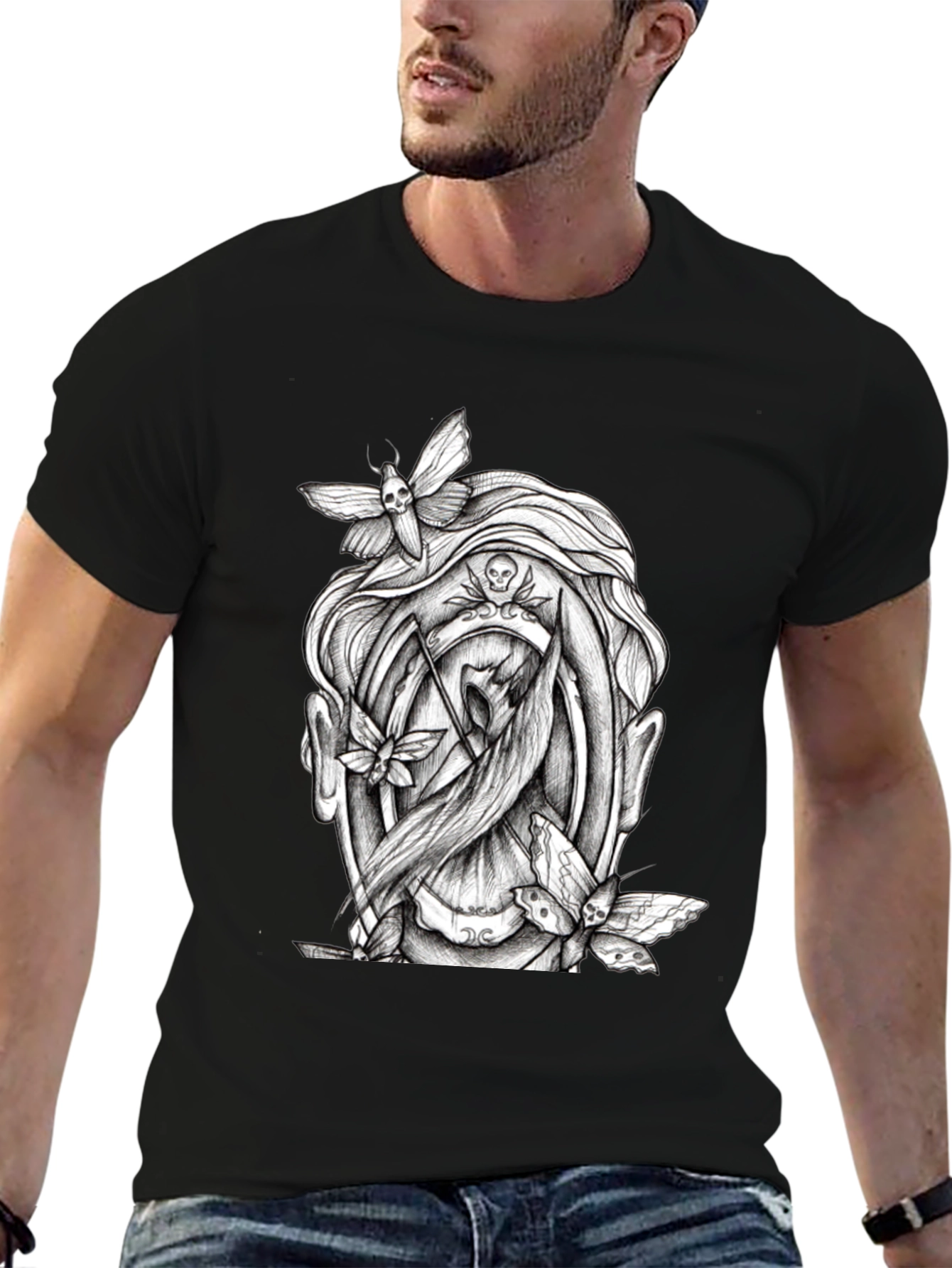 Grim Reaper Moth Graphic T-Shirt - Black