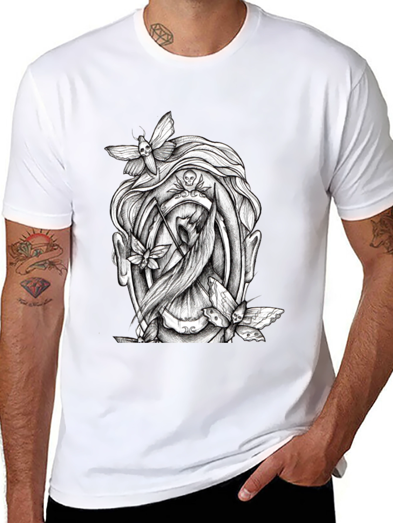 Grim Reaper Moth Graphic T-Shirt - Black