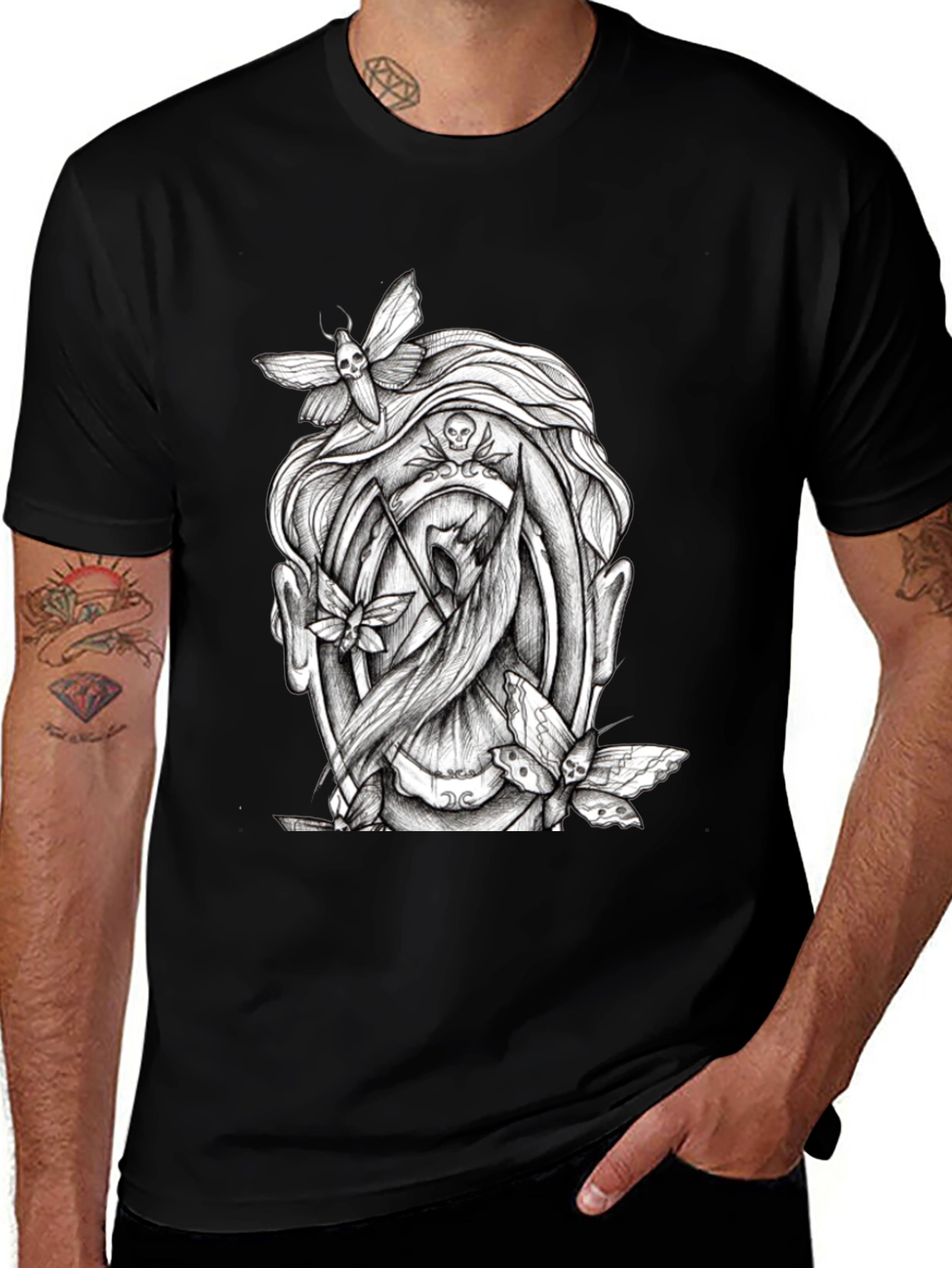 Grim Reaper Moth Graphic T-Shirt - Black