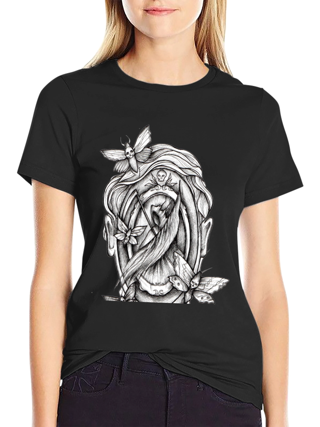 Grim Reaper Moth Graphic T-Shirt - Black