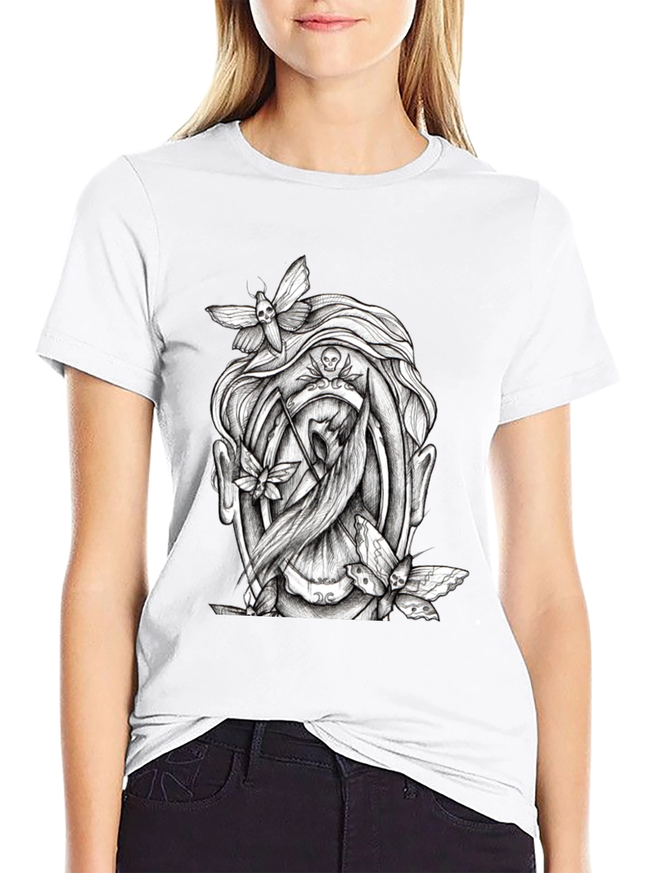 Grim Reaper Moth Graphic T-Shirt - Black