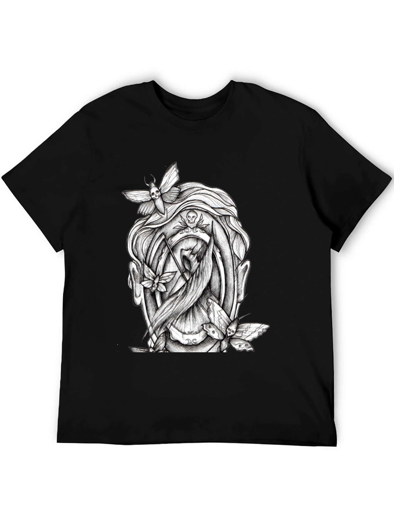 Grim Reaper Moth Graphic T-Shirt - Black