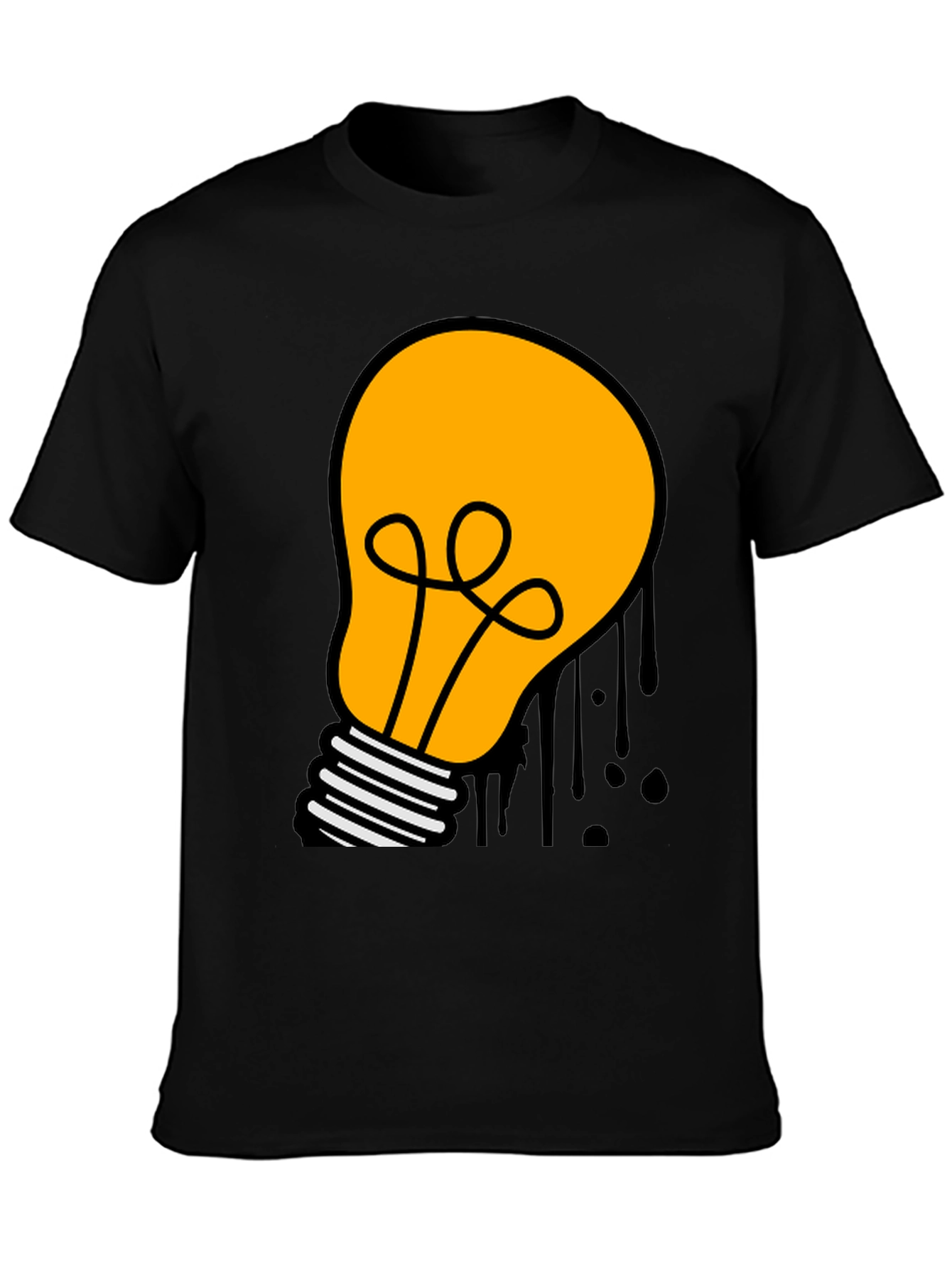 Cartoon Light Bulb Black T-Shirt