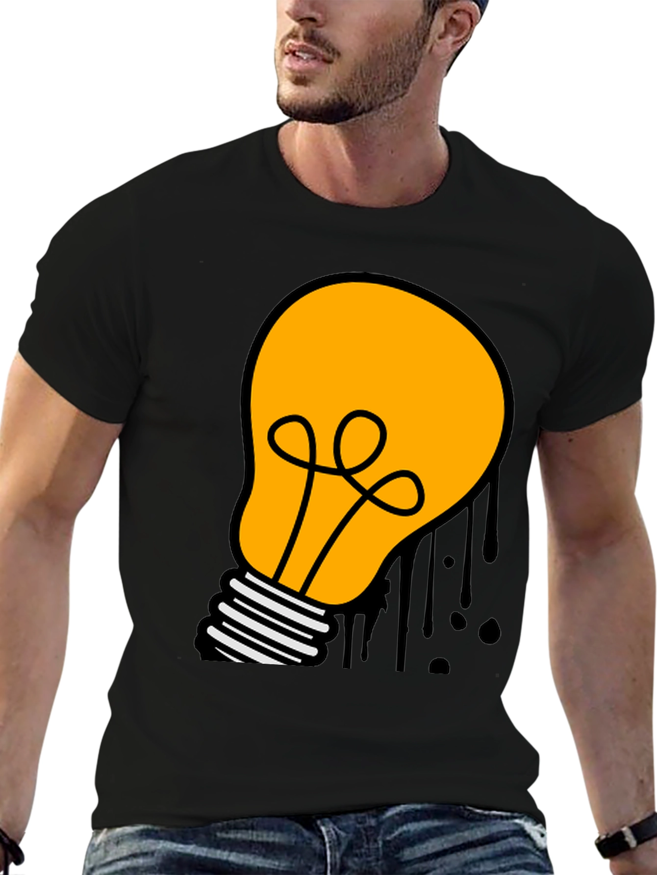 Cartoon Light Bulb Black T-Shirt