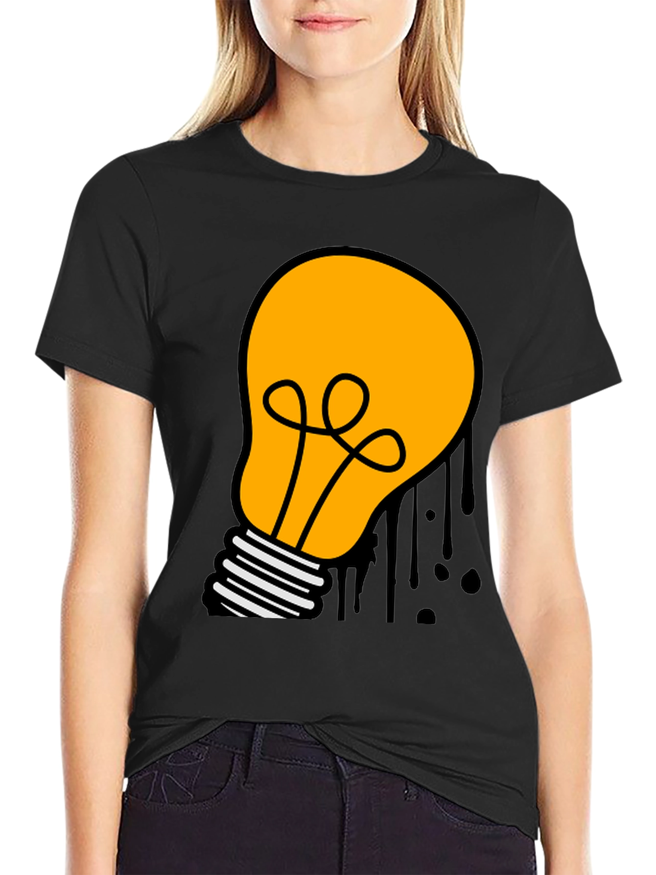 Cartoon Light Bulb Black T-Shirt